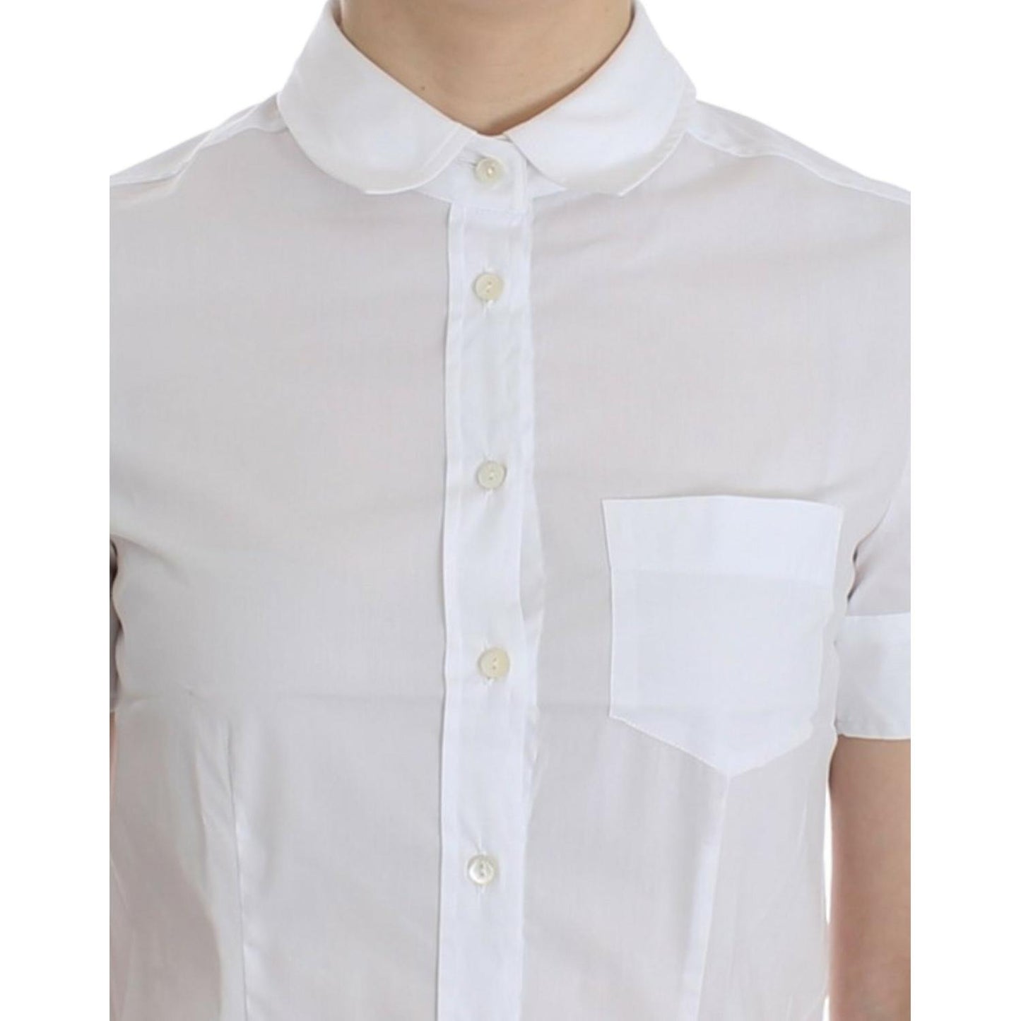 John Galliano Chic White Cotton Blend Shortsleeve Blouse John Galliano Light Gray