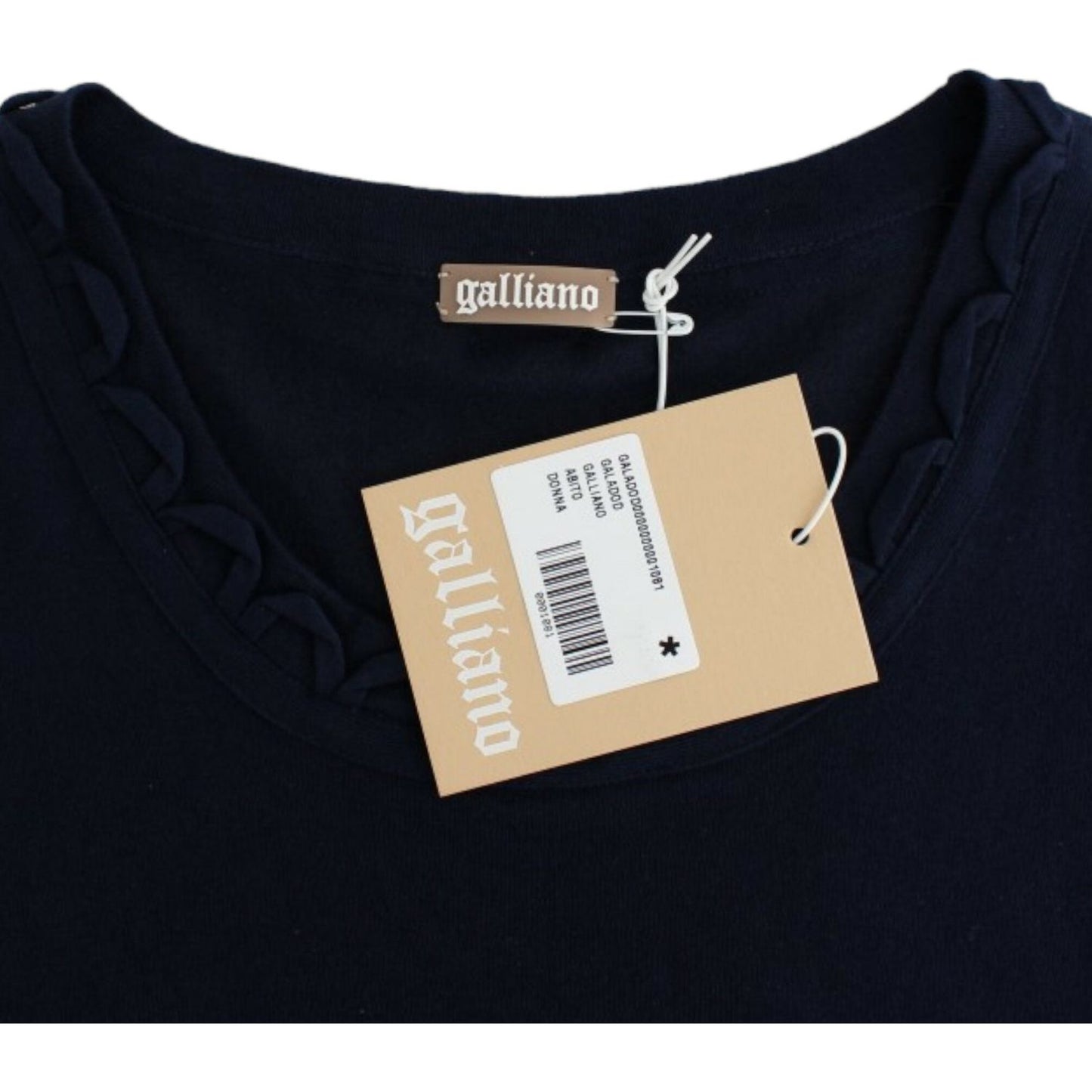 John Galliano Elegant Knee-Length Blue Cotton Dress John Galliano Gray