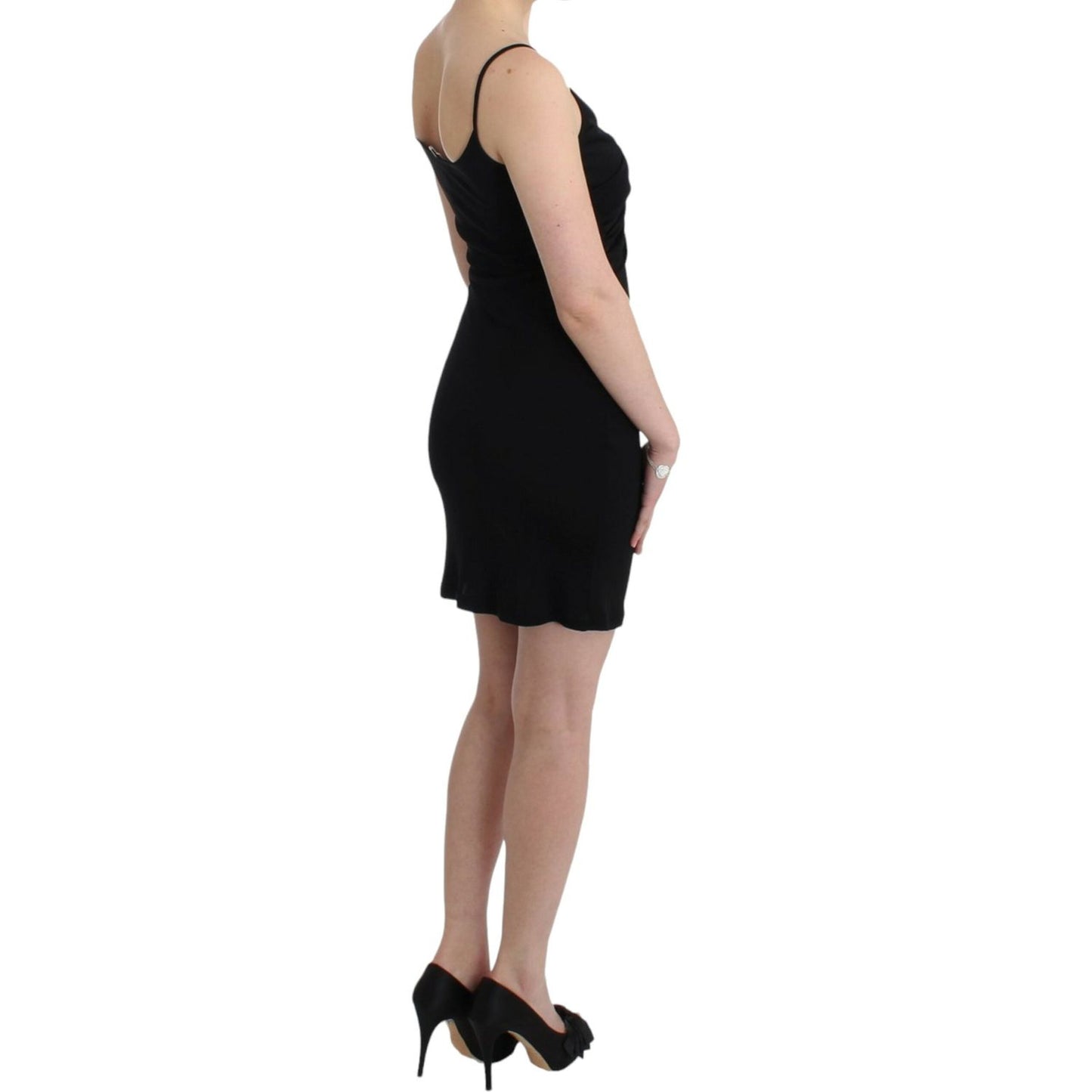 John Galliano Elegant Black Jersey Knee-Length Dress Dresses John Galliano Black