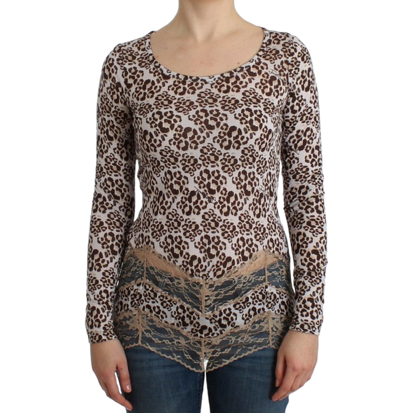 Cavalli Elegant Floral Lace Longsleeve Top Cavalli Dark Slate Gray