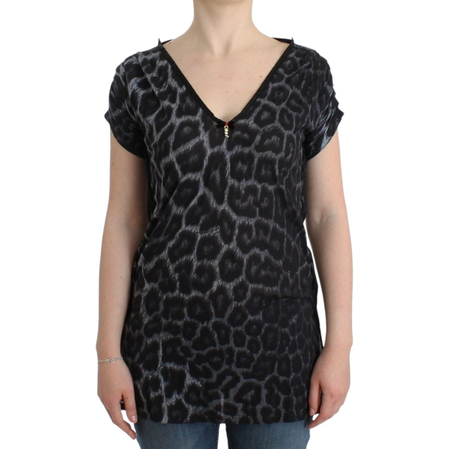 Cavalli Sultry Leopard V-Neck Modal Top Cavalli Tan