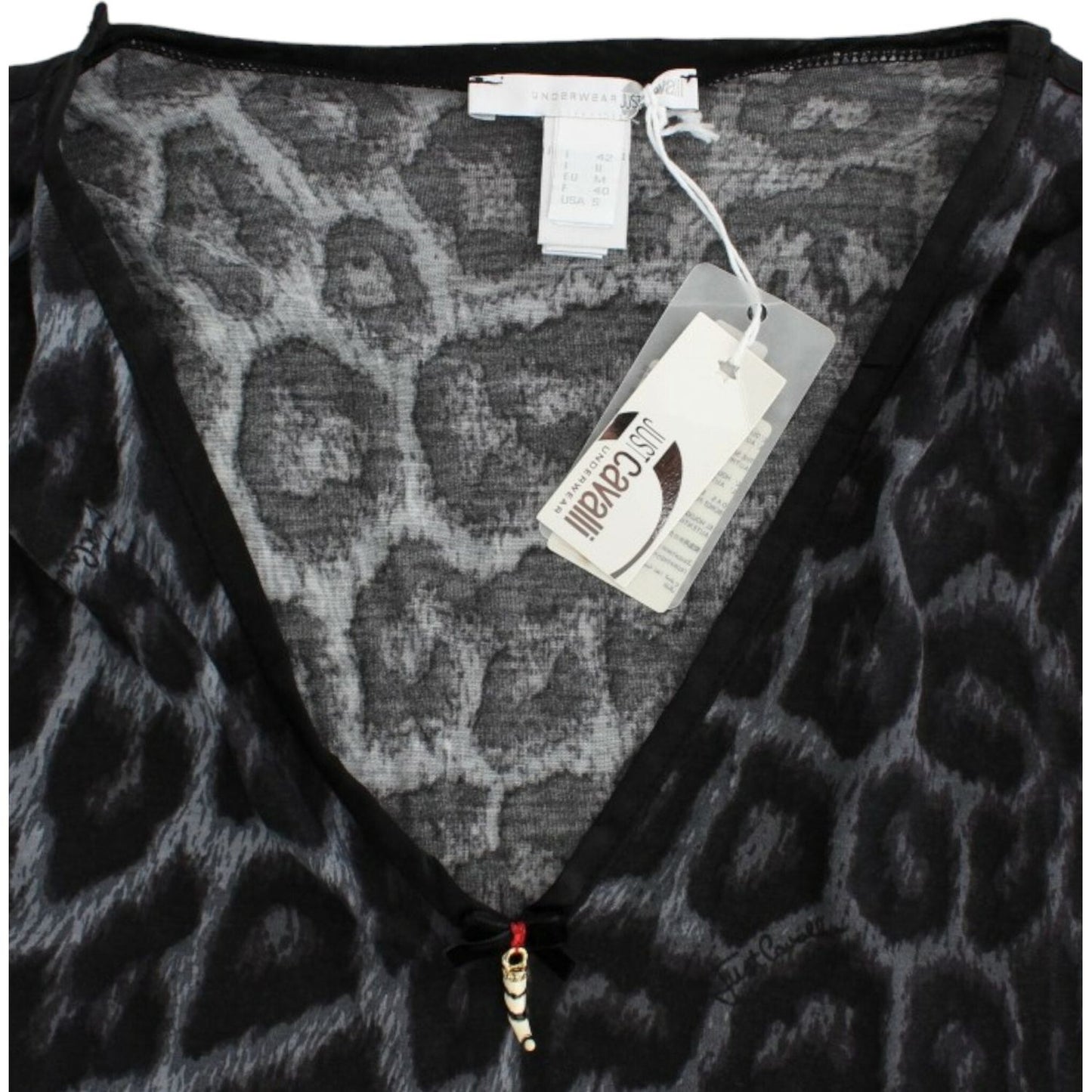 Cavalli Sultry Leopard V-Neck Modal Top Cavalli Dark Slate Gray