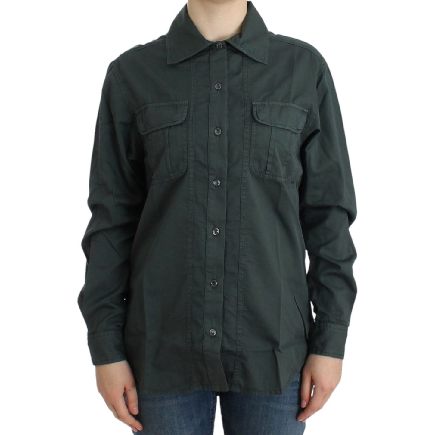 Cavalli Elegant Gray Cotton Button Down Shirt Cavalli Dark Slate Gray