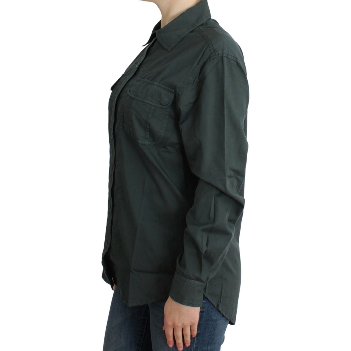 Cavalli Elegant Gray Cotton Button Down Shirt Cavalli Dark Slate Gray