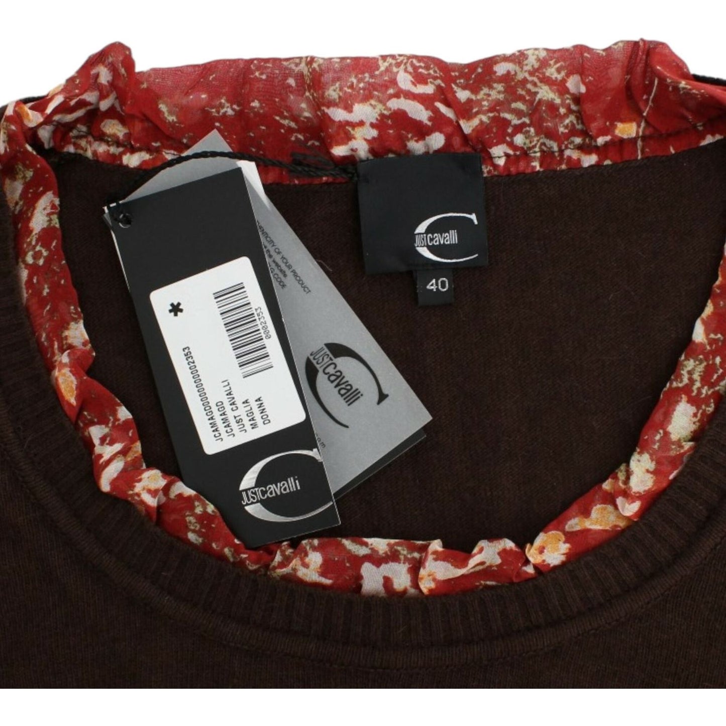 Cavalli Chic Crewneck Silk-Appliqué Sweater Cavalli Rosy Brown