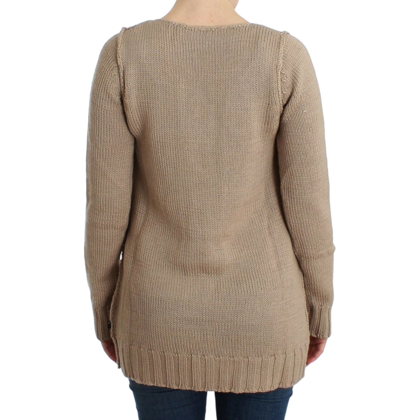 Cavalli Elegant Beige Knitted Crew Neck Sweater Cavalli Rosy Brown