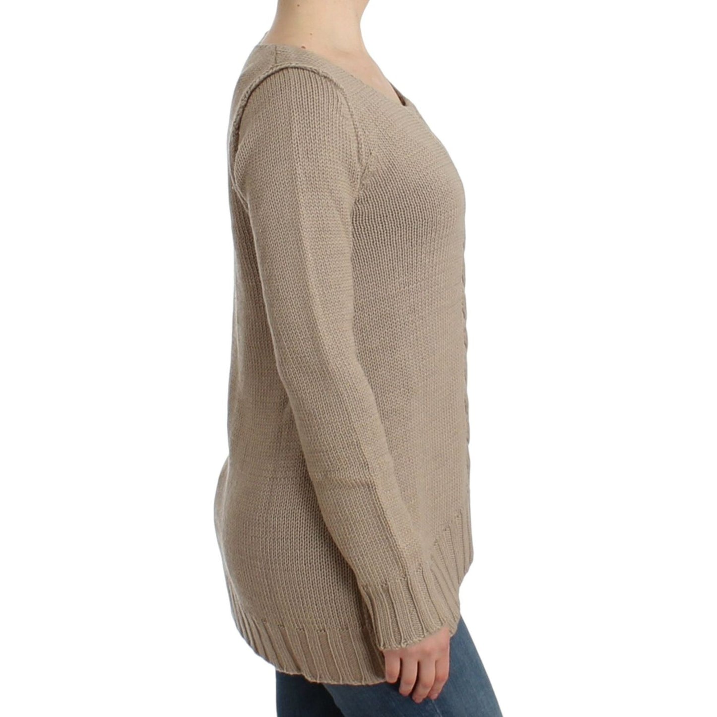 Cavalli Elegant Beige Knitted Crew Neck Sweater Cavalli Rosy Brown