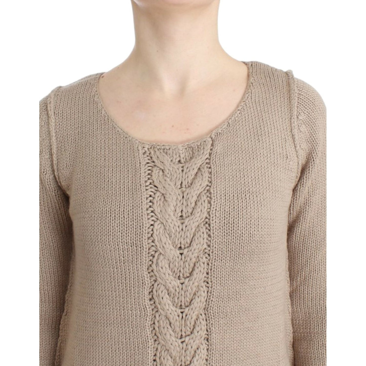 Cavalli Elegant Beige Knitted Crew Neck Sweater Cavalli Rosy Brown