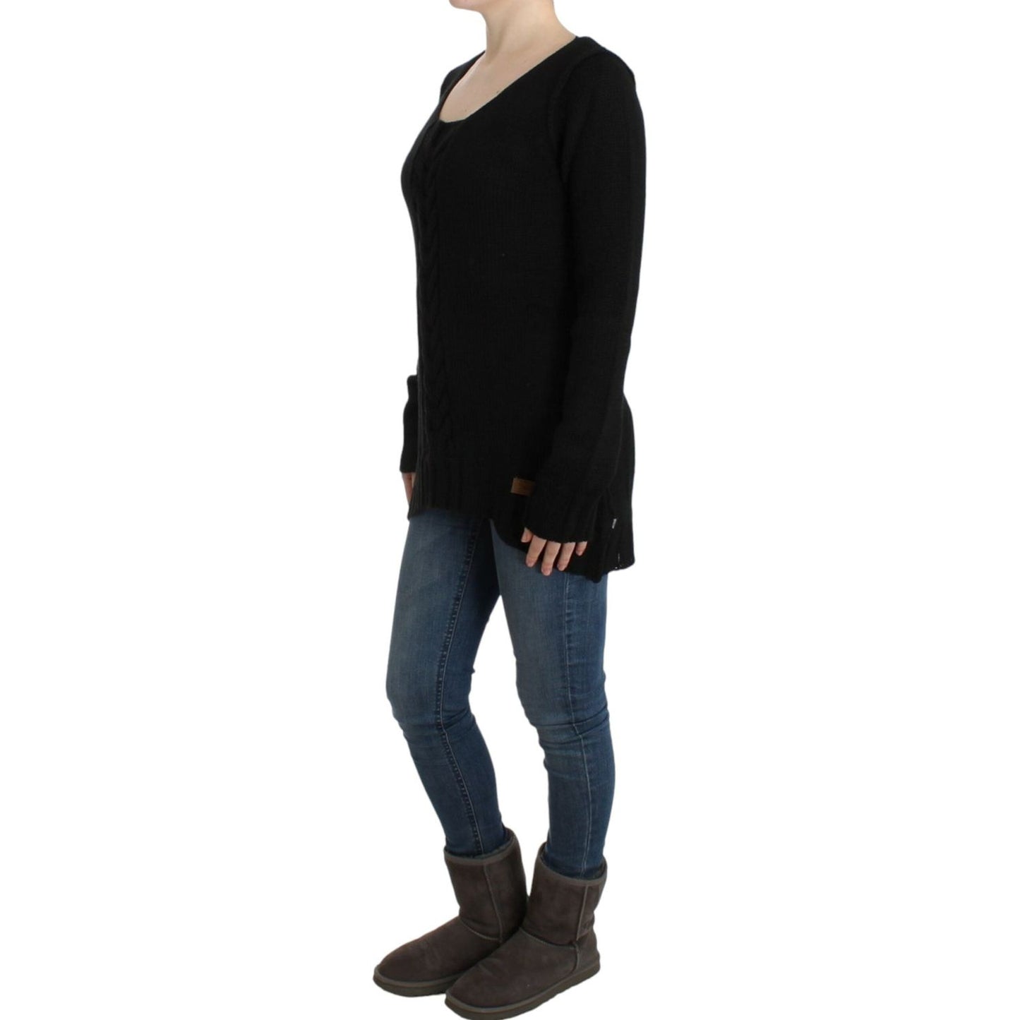 Cavalli Alluring Black Knitted Crew Neck Sweater Cavalli Black