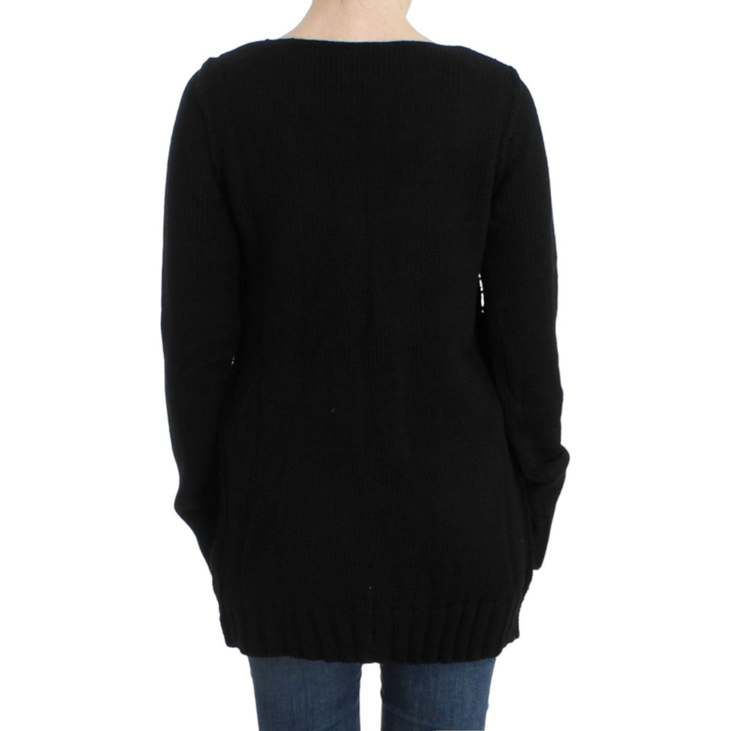 Cavalli Alluring Black Knitted Crew Neck Sweater Cavalli Black