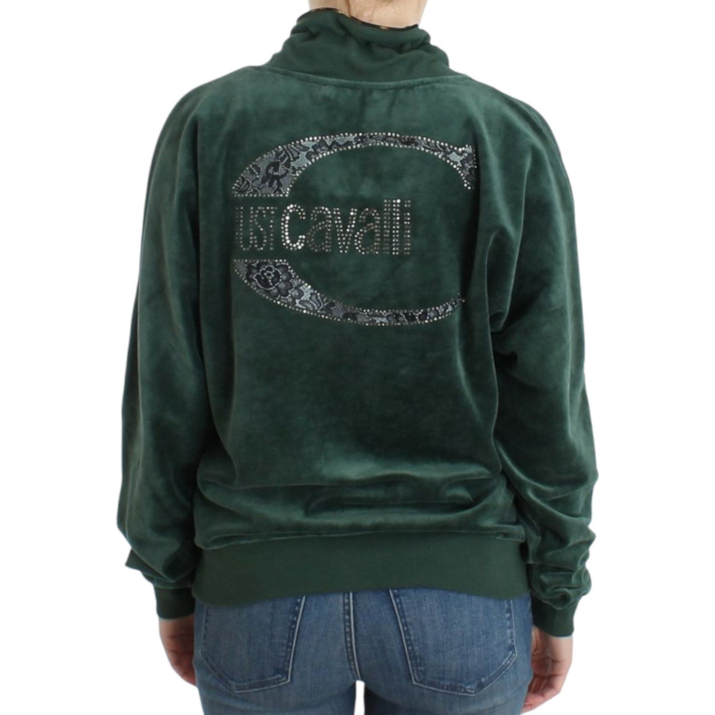 Cavalli Elegant Green Mock Sweater with Rhinestone Detail Cavalli Dark Slate Gray