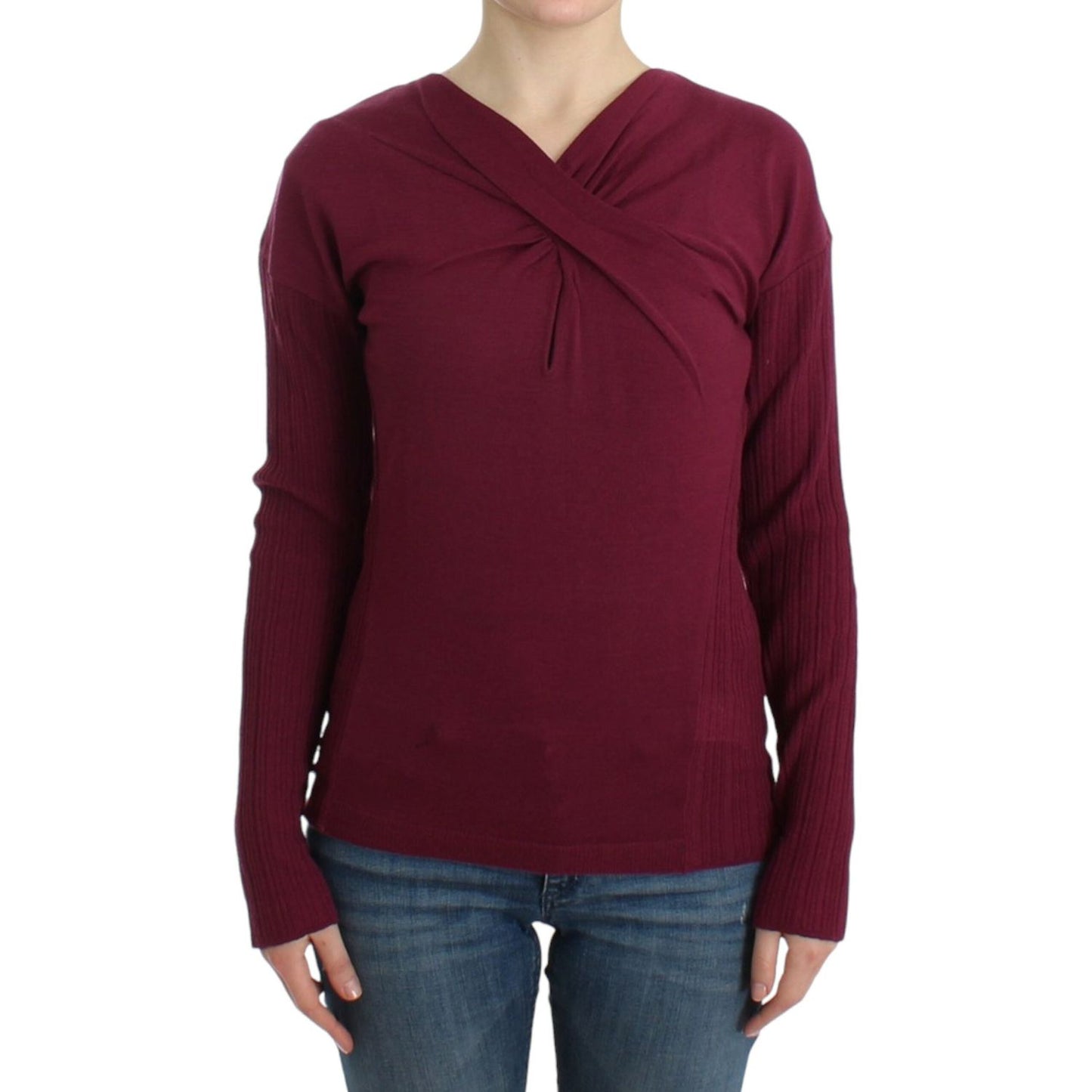Cavalli Elegant Purple Keyhole Wool Sweater Cavalli Dark Slate Gray