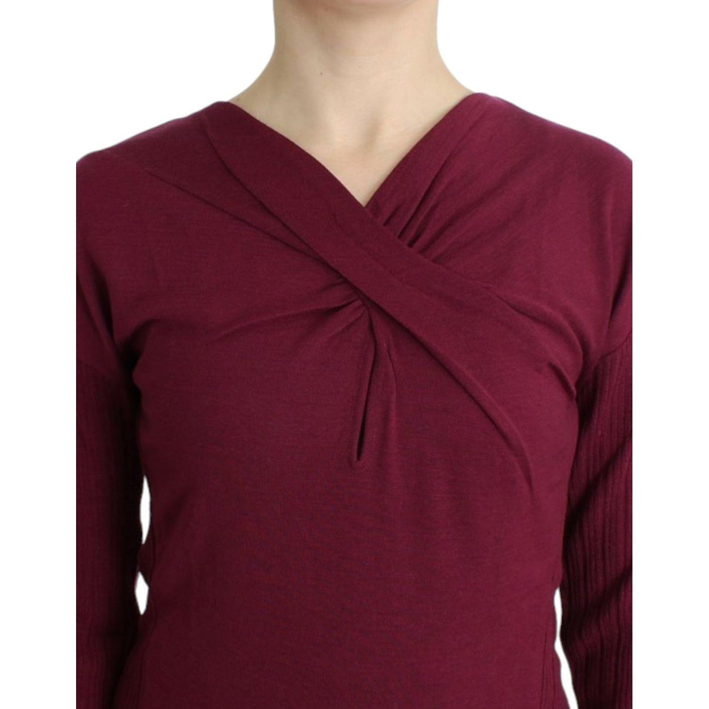 Cavalli Elegant Purple Keyhole Wool Sweater Cavalli Dark Red