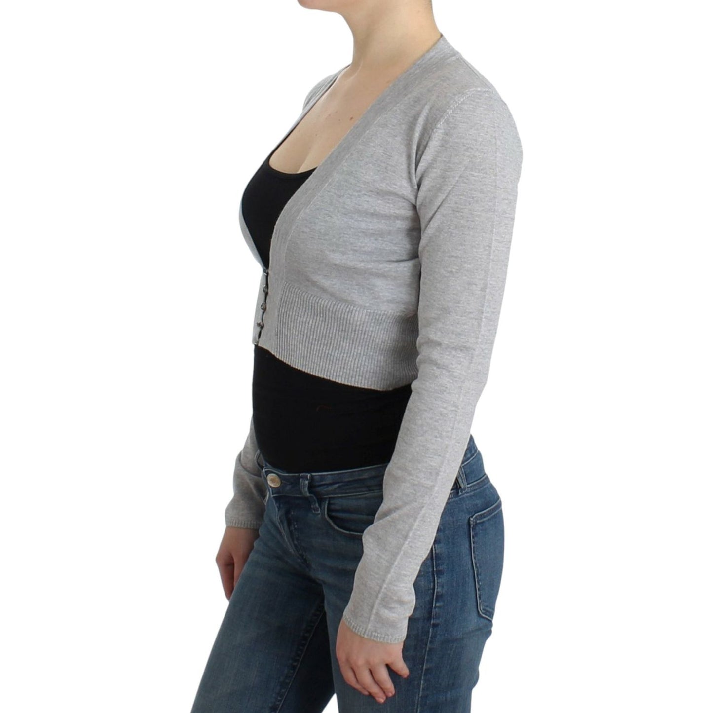 Cavalli Cropped Virgin Wool Cardigan in Chic Gray Cavalli Dark Gray