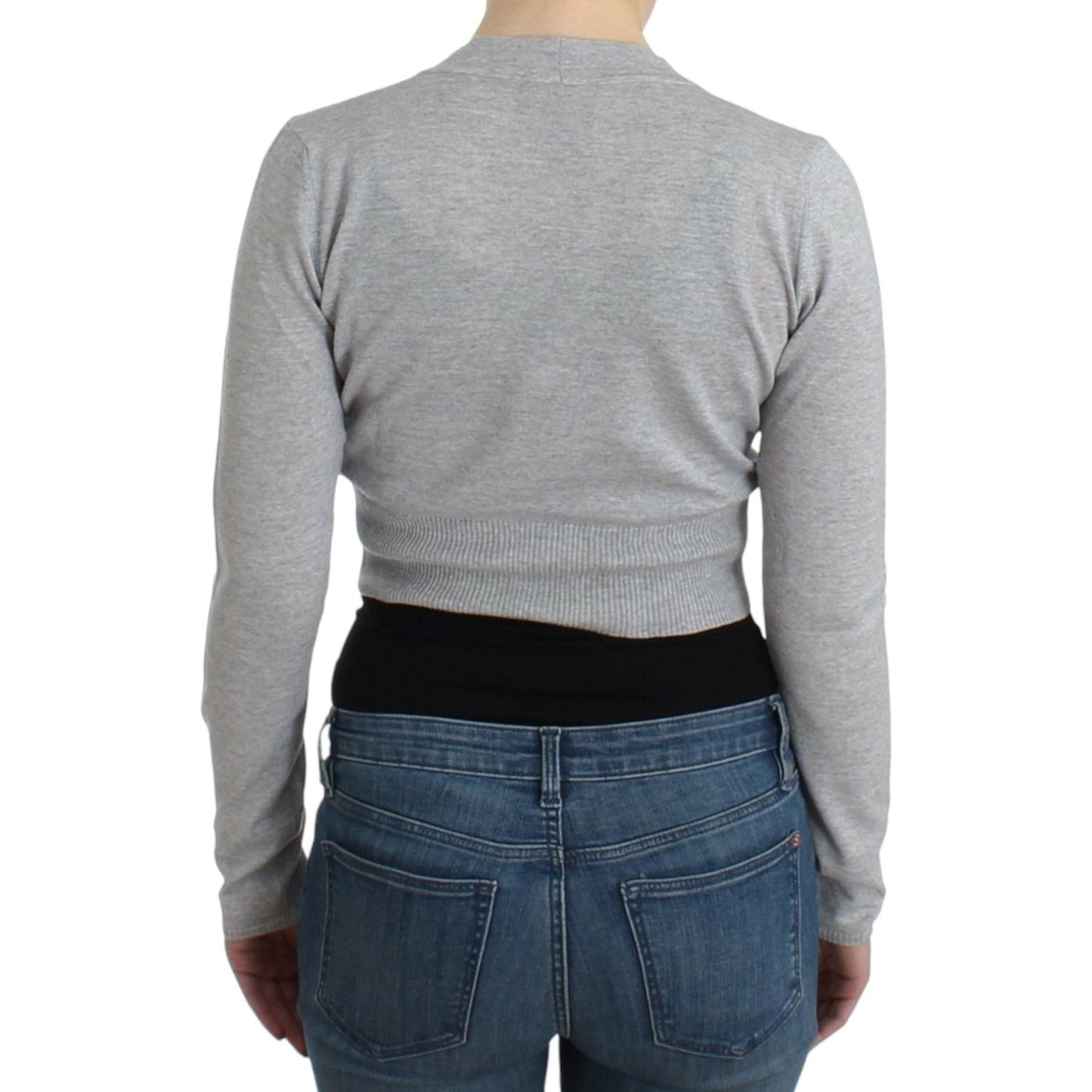 Cavalli Cropped Virgin Wool Cardigan in Chic Gray Cavalli Dark Gray