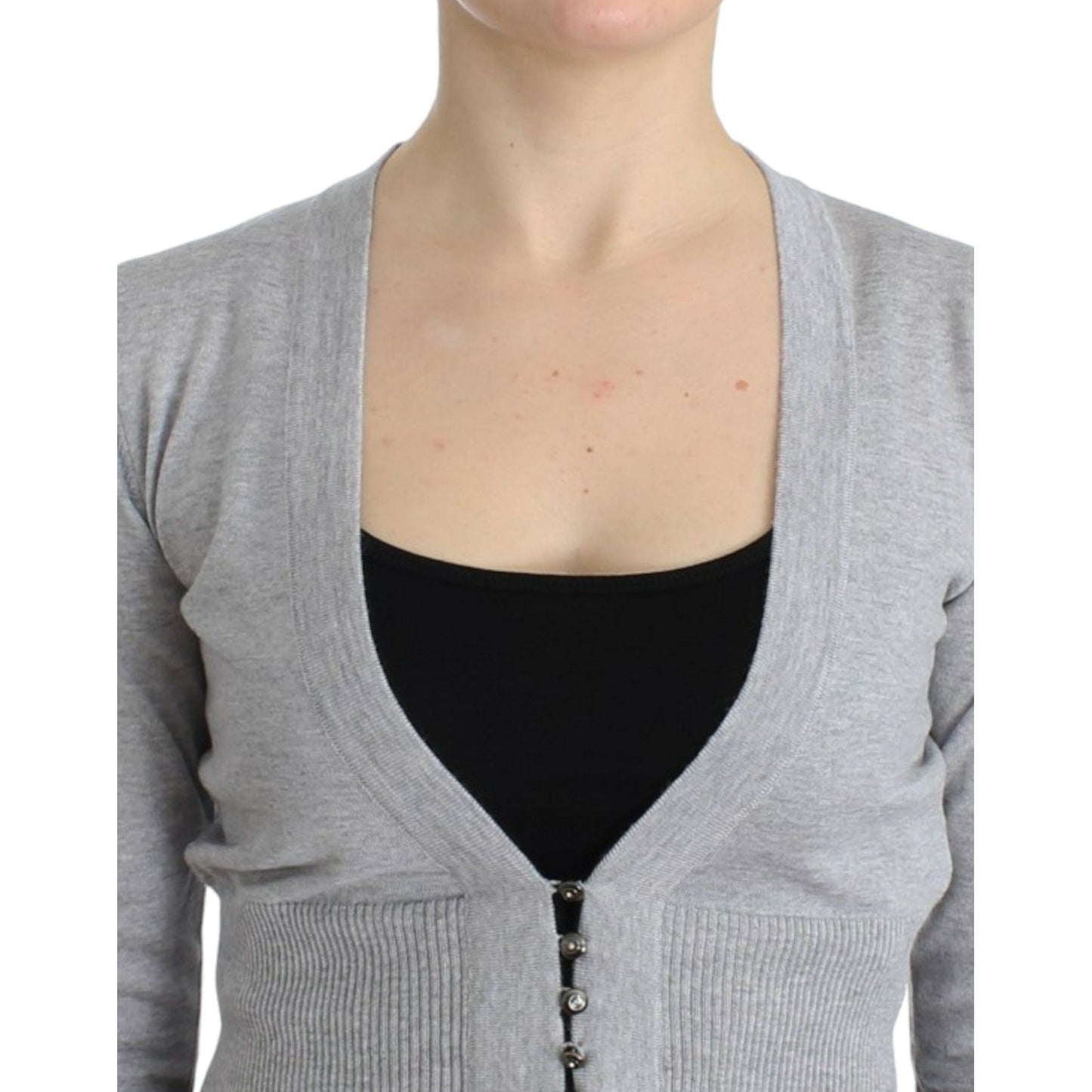 Cavalli Cropped Virgin Wool Cardigan in Chic Gray Cavalli Dark Gray