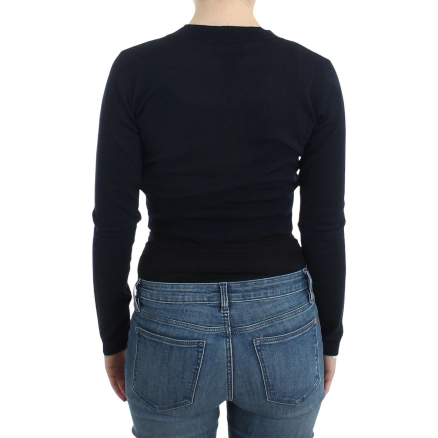 Cavalli Elegant Black Cropped Virgin Wool Cardigan Cavalli Dark Slate Gray