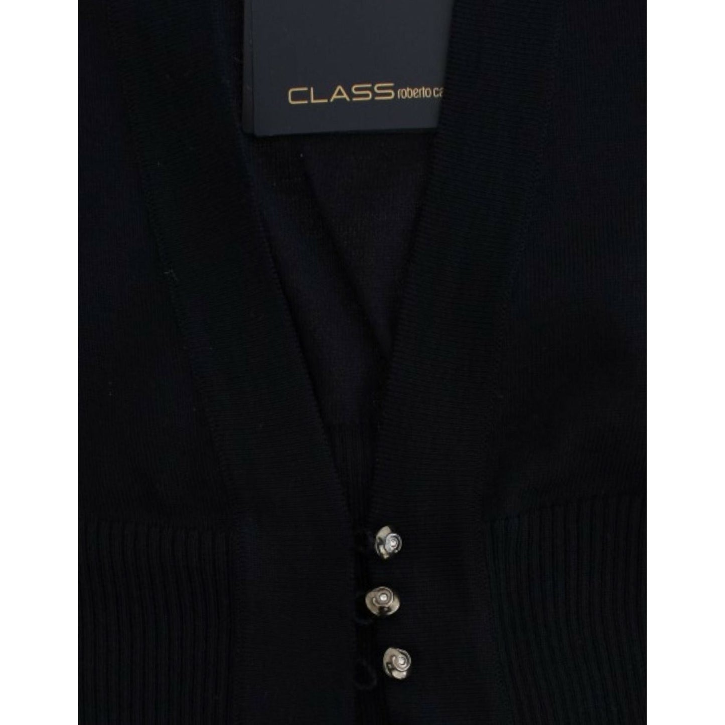 Cavalli Elegant Black Cropped Virgin Wool Cardigan Cavalli Black