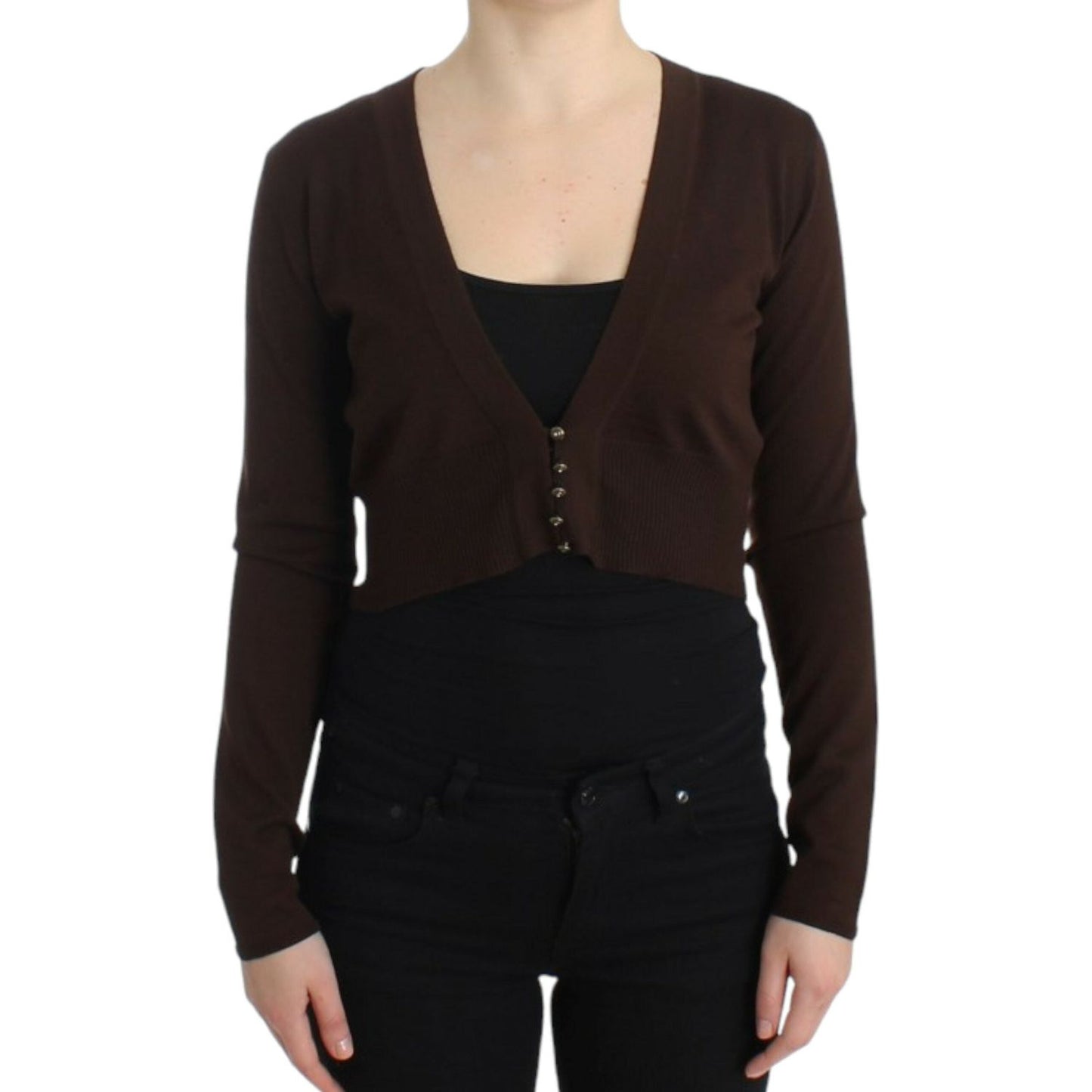 Cavalli Elegant Brown Virgin Wool Cropped Cardigan Cavalli Black