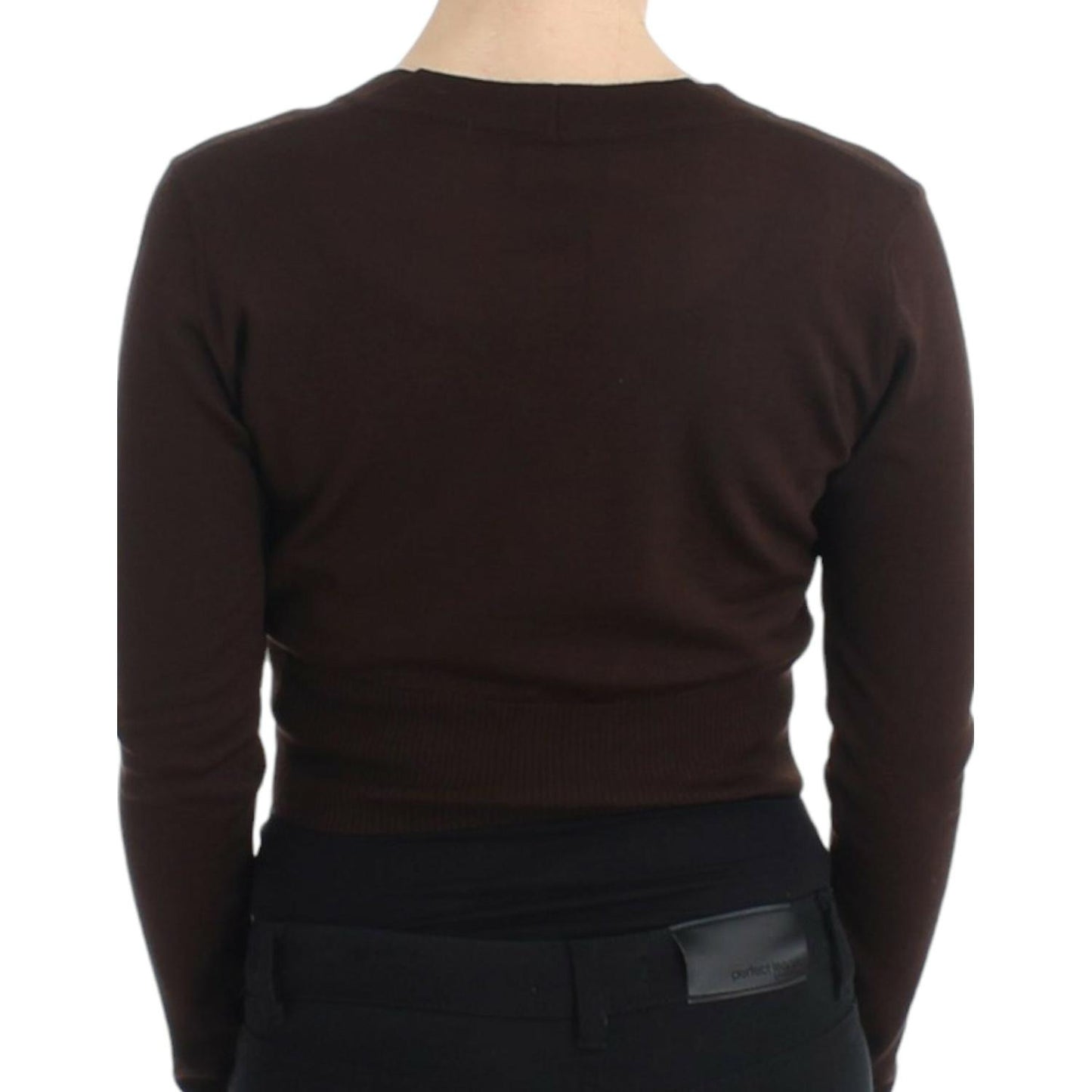 Cavalli Elegant Brown Virgin Wool Cropped Cardigan Cavalli Black