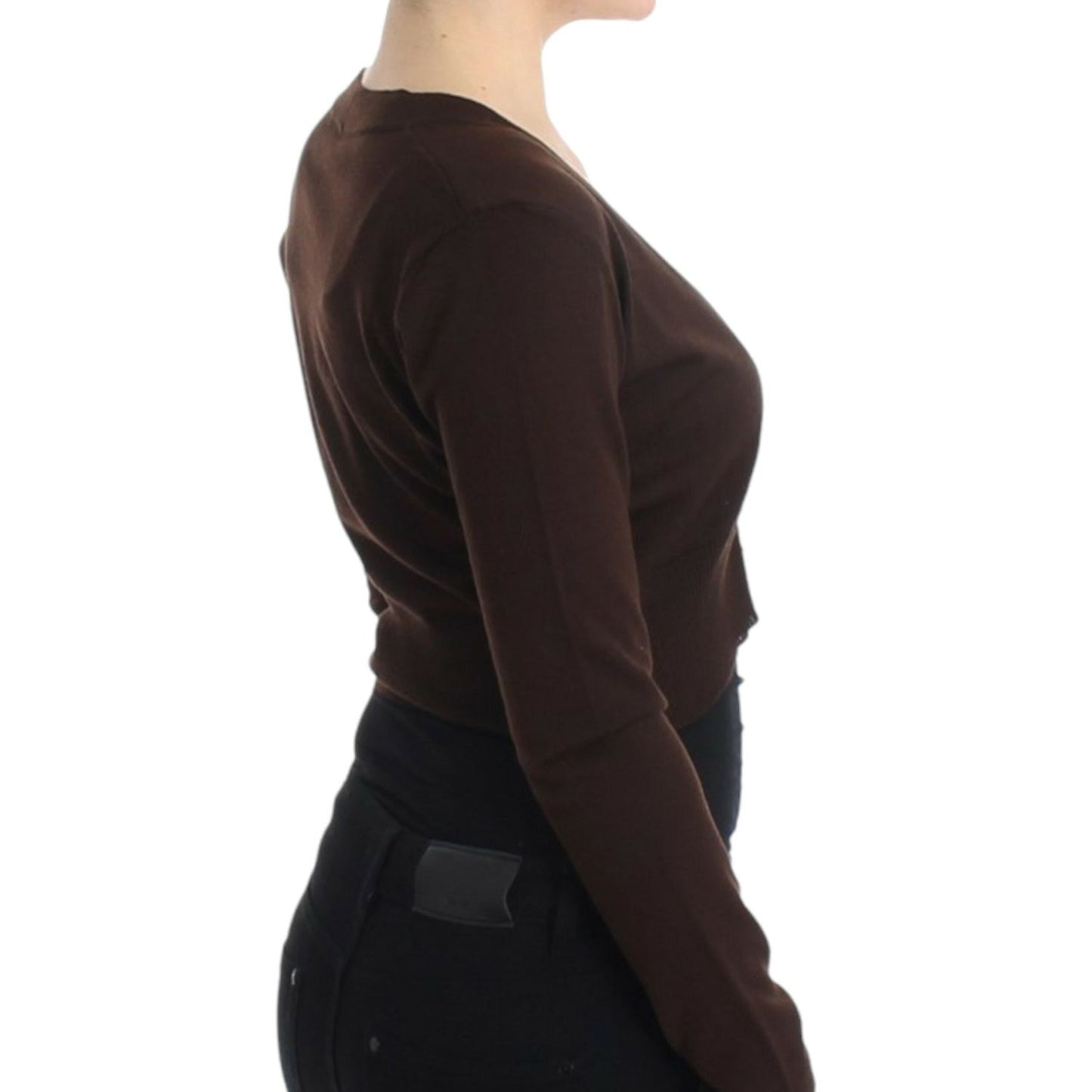 Cavalli Elegant Brown Virgin Wool Cropped Cardigan Cavalli Black