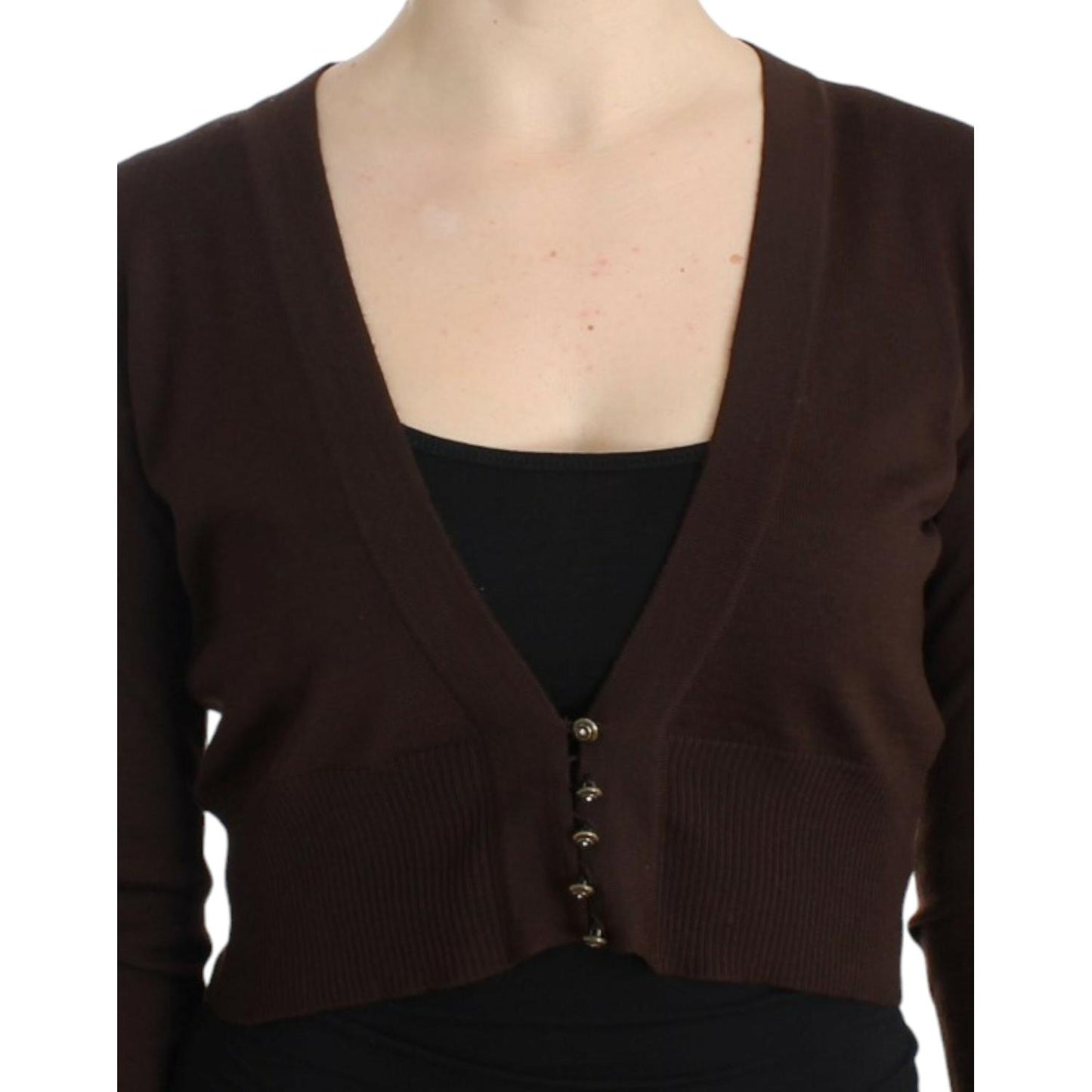Cavalli Elegant Brown Virgin Wool Cropped Cardigan Cavalli Tan