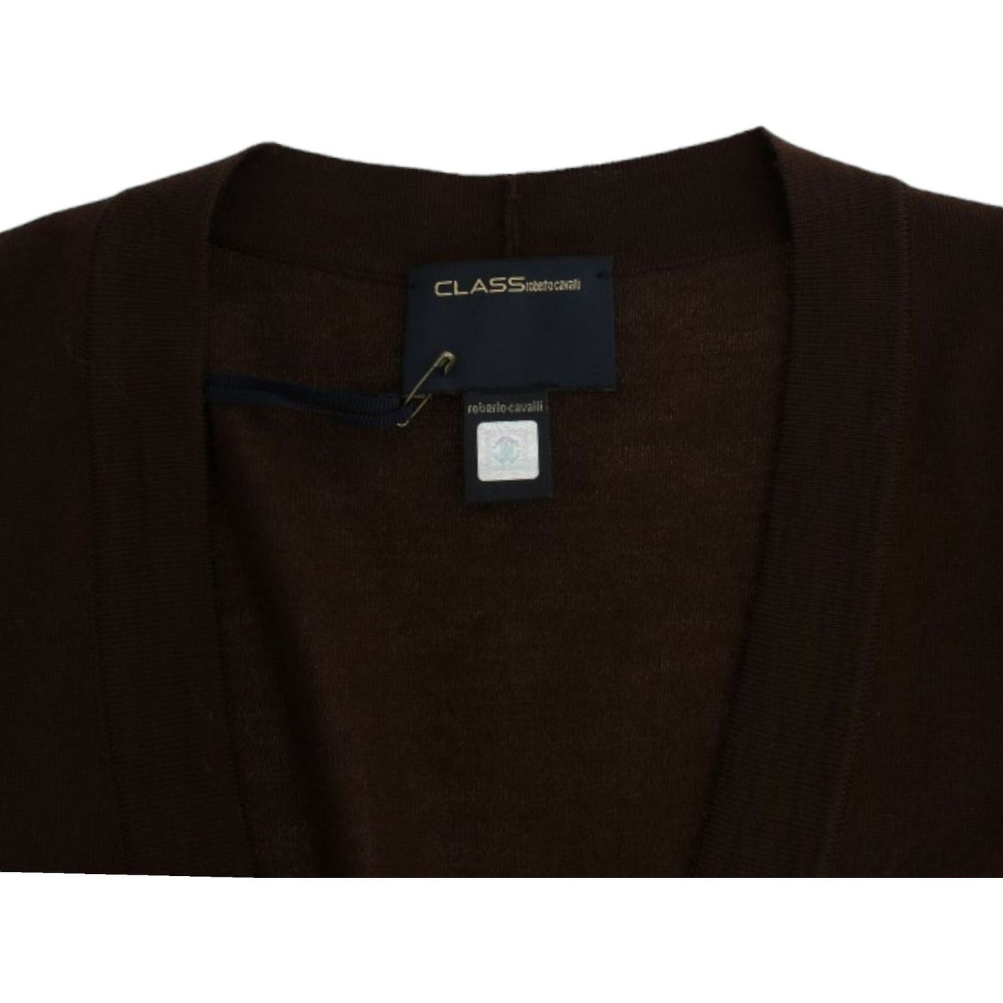 Cavalli Elegant Brown Virgin Wool Cropped Cardigan Cavalli Black