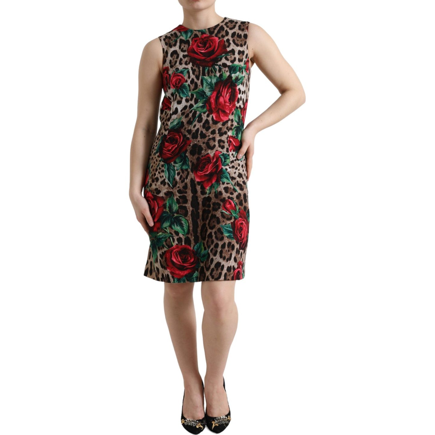 Dolce & Gabbana Elegant Leopard Floral A-Line Dress Dolce & Gabbana Dark Slate Gray