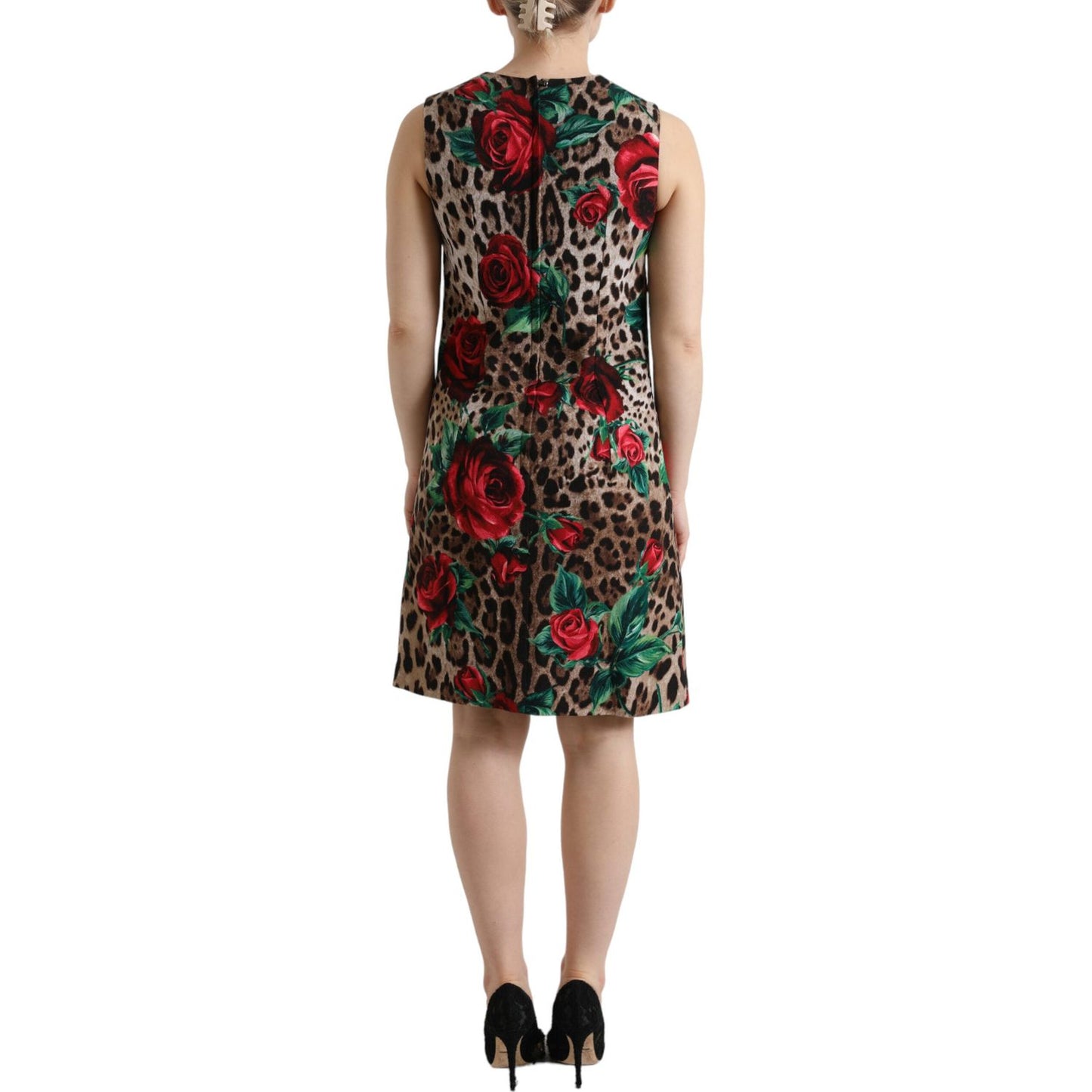 Dolce & Gabbana Elegant Leopard Floral A-Line Dress Dolce & Gabbana Dark Slate Gray