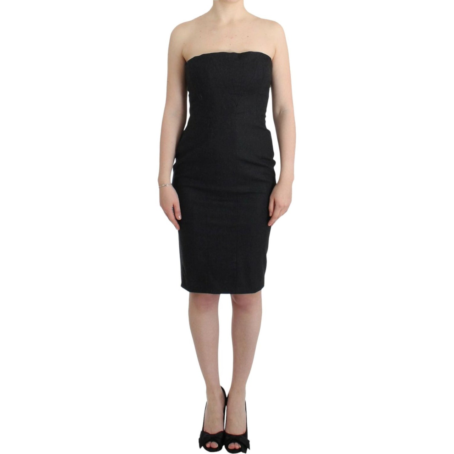 Cavalli Elegant Gray Strapless Dress with Gold Accents Cavalli Tan