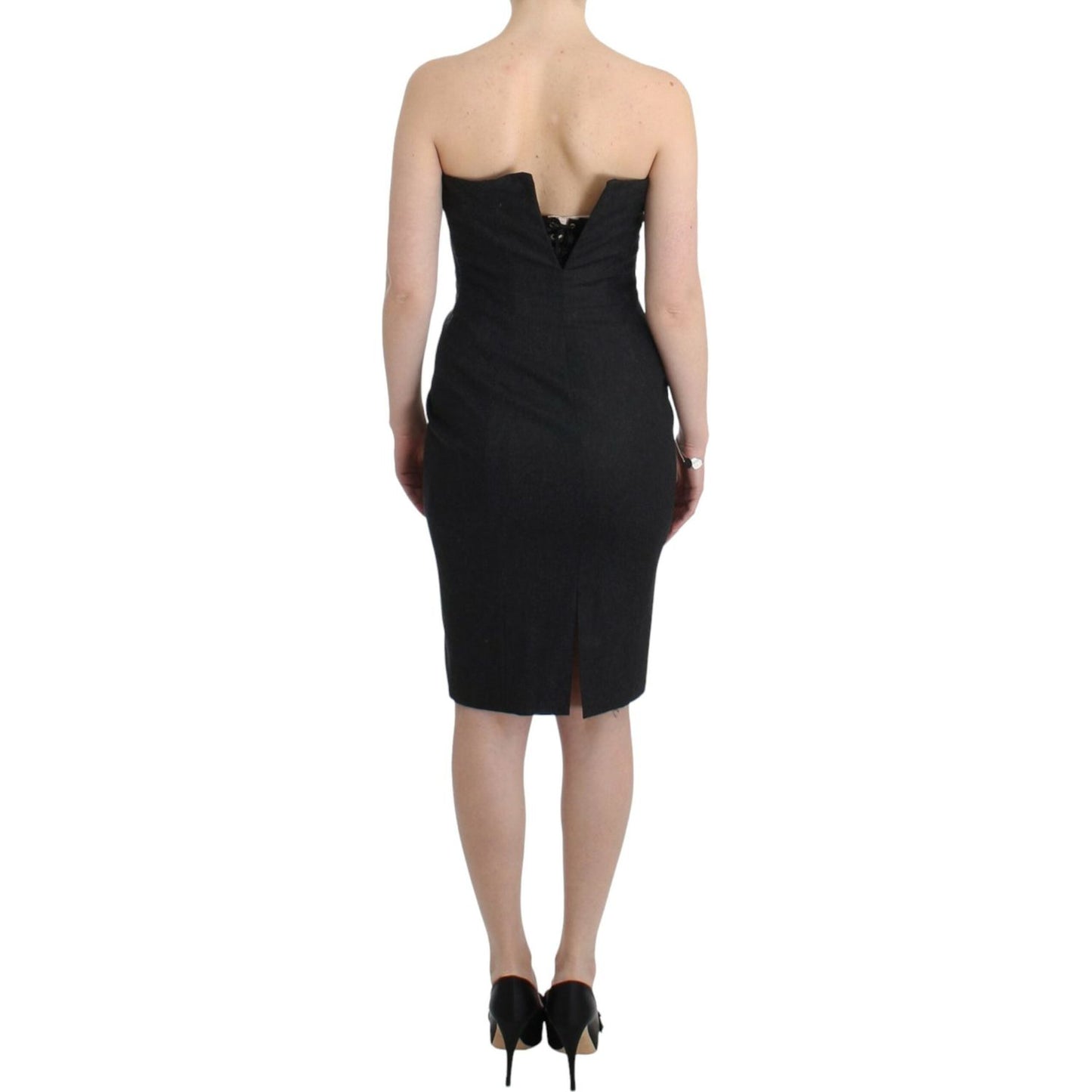 Cavalli Elegant Gray Strapless Dress with Gold Accents Cavalli Tan