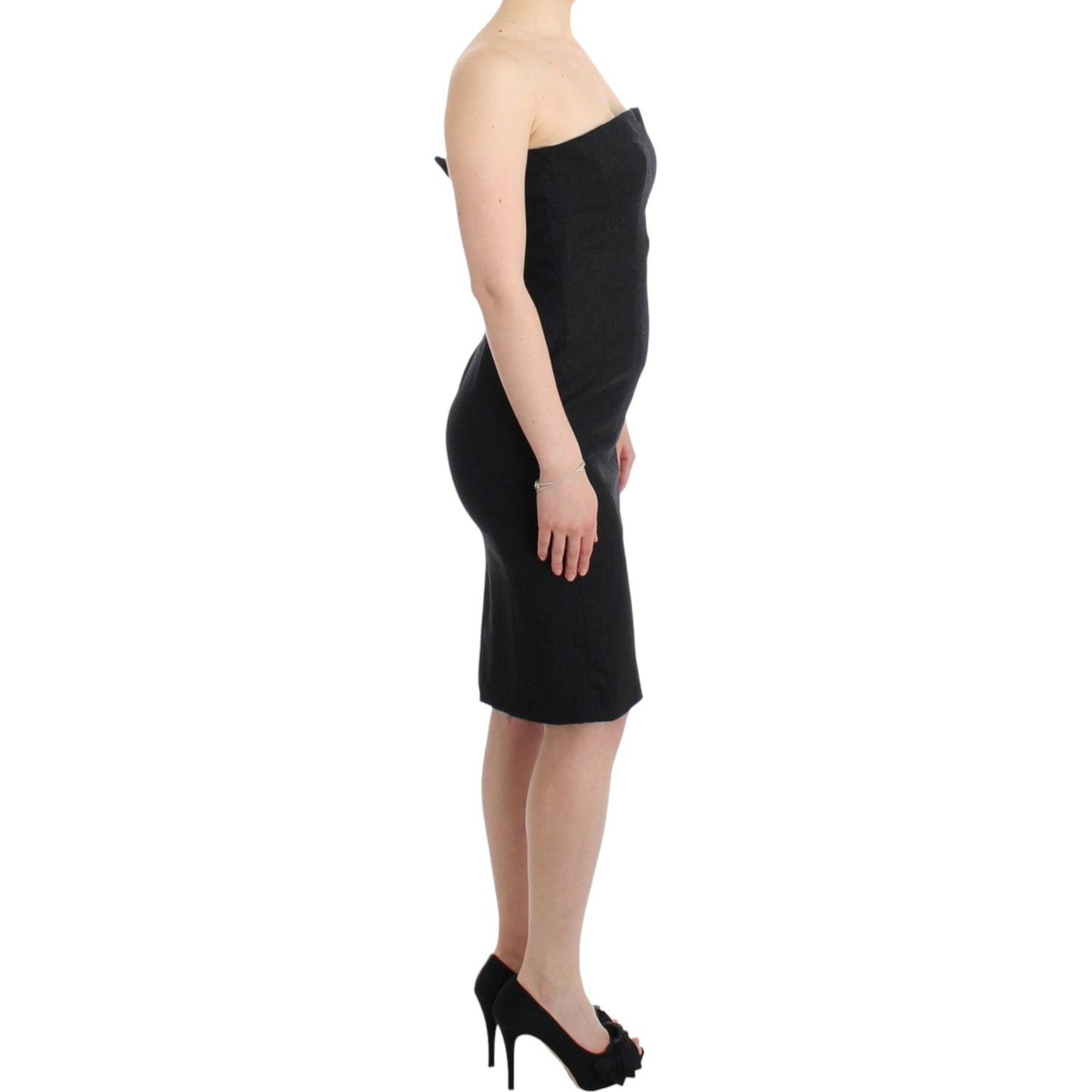 Cavalli Elegant Gray Strapless Dress with Gold Accents Cavalli Tan