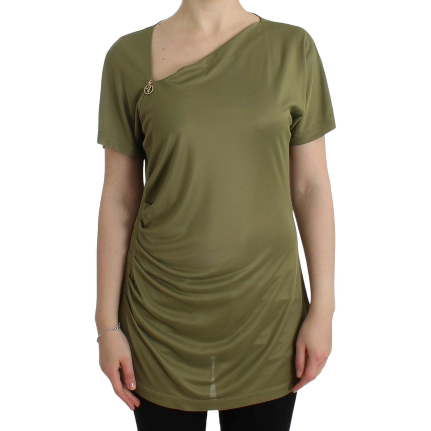 Cavalli Elegant Green Jersey Blouse with Gold Accents Cavalli Dark Olive Green