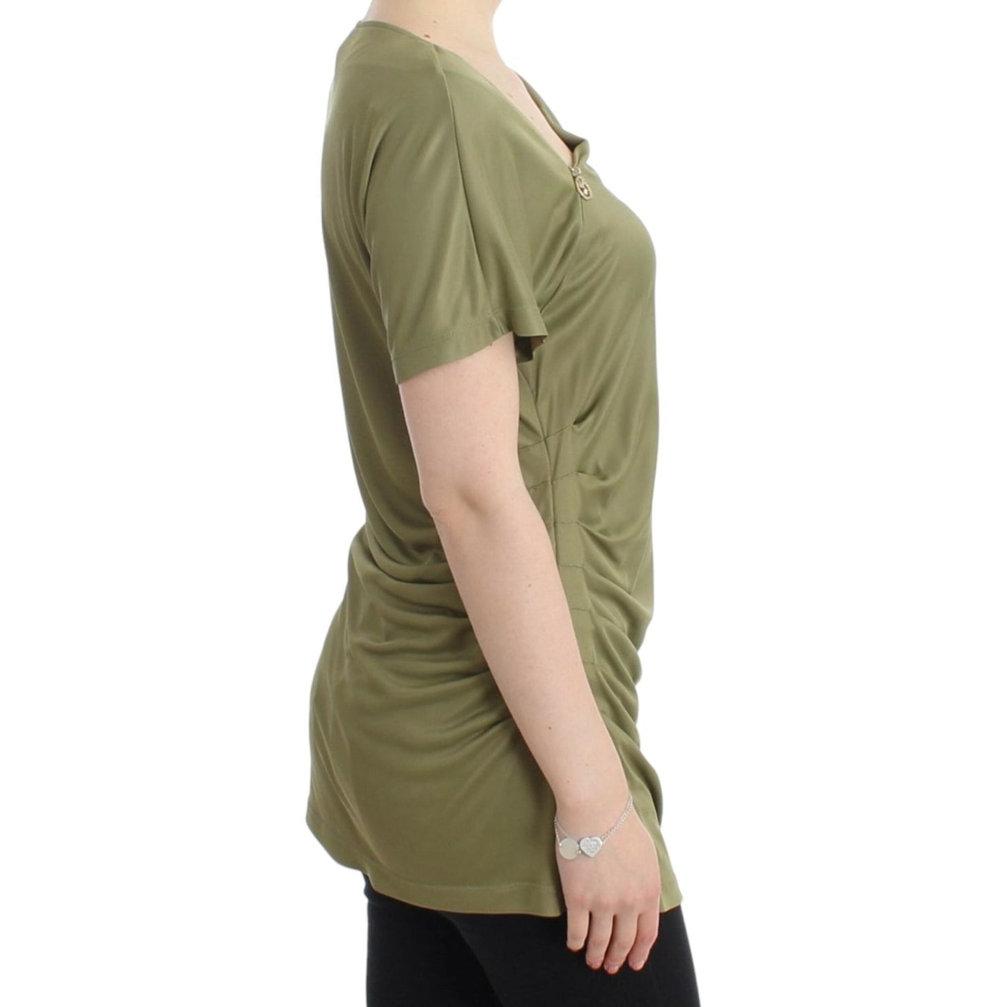 Cavalli Elegant Green Jersey Blouse with Gold Accents Cavalli Dim Gray