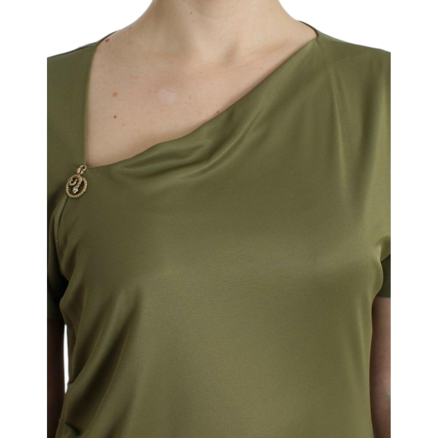 Cavalli Elegant Green Jersey Blouse with Gold Accents Cavalli Dark Olive Green