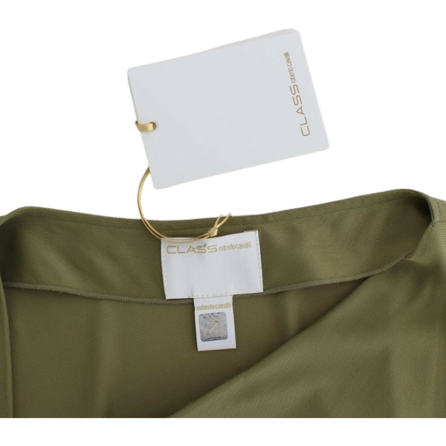 Cavalli Elegant Green Jersey Blouse with Gold Accents Cavalli Dark Olive Green