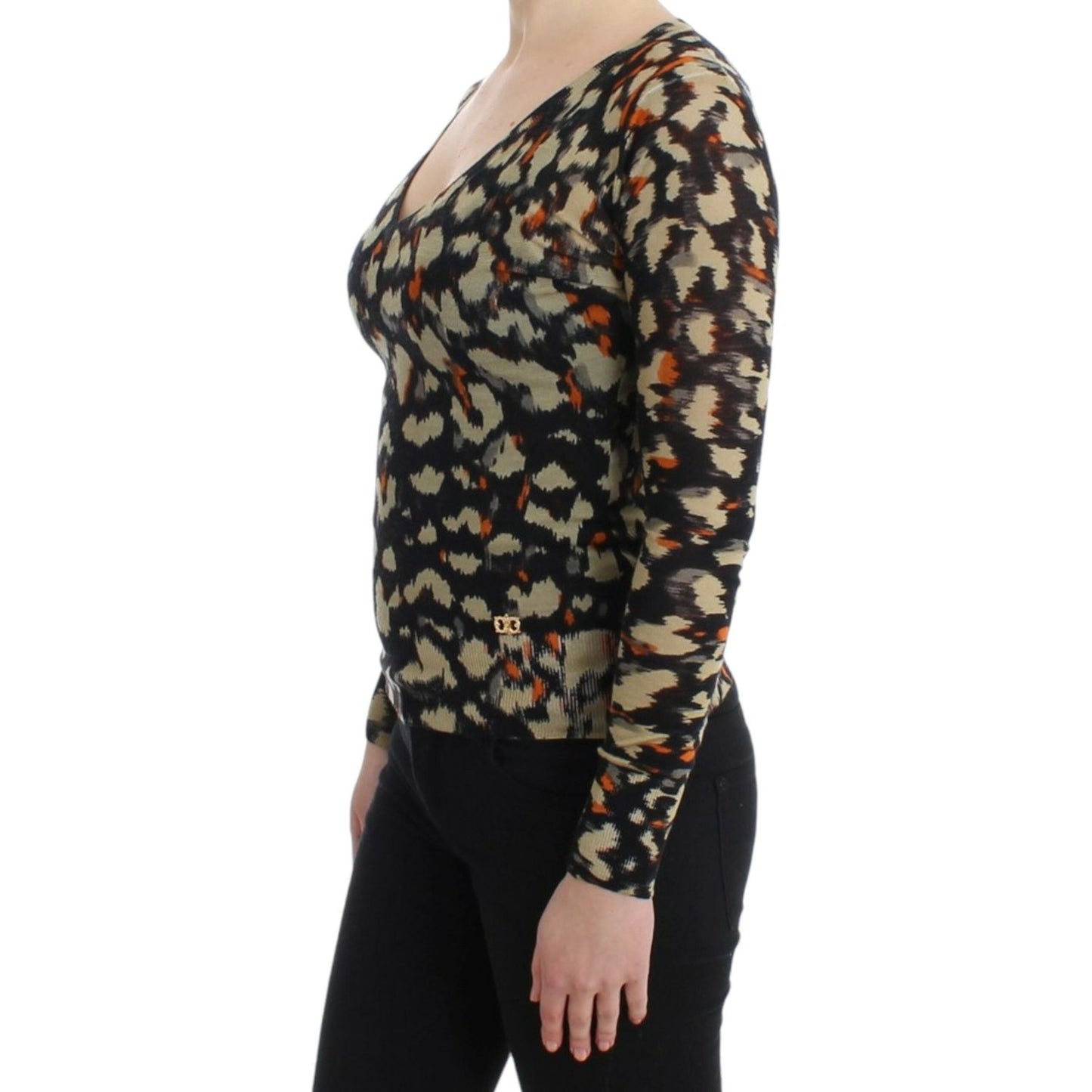 Cavalli Elegant Multicolor V-Neck Wool Jumper Cavalli Black