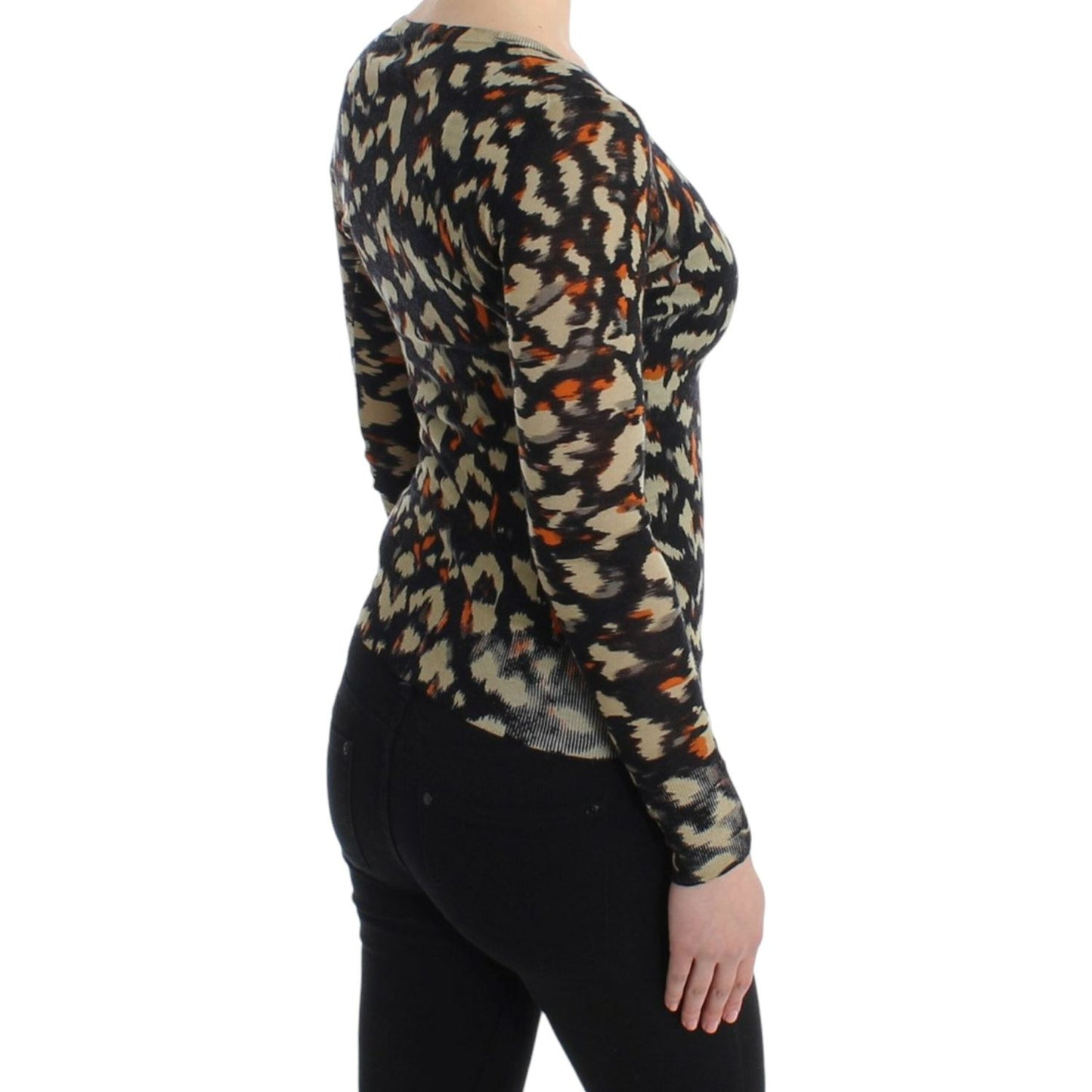 Cavalli Elegant Multicolor V-Neck Wool Jumper Cavalli Black