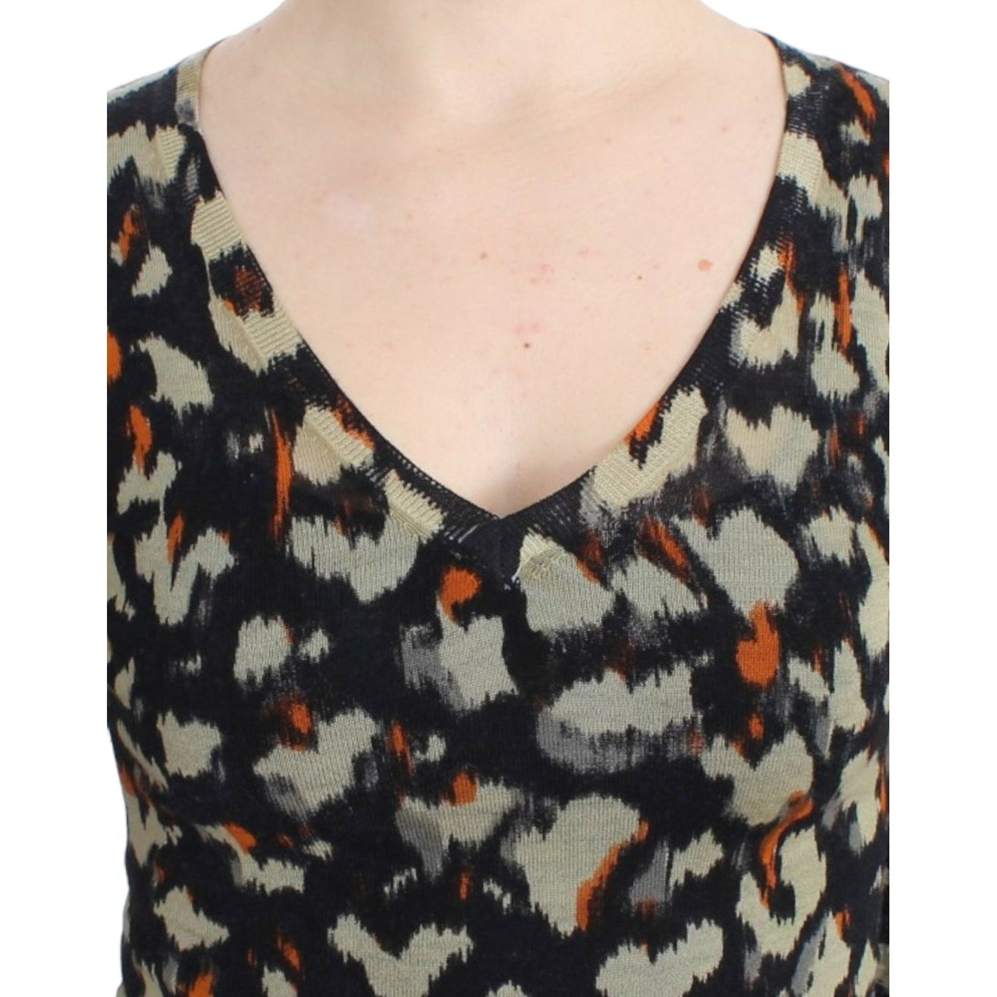 Cavalli Elegant Multicolor V-Neck Wool Jumper Cavalli Dark Slate Gray