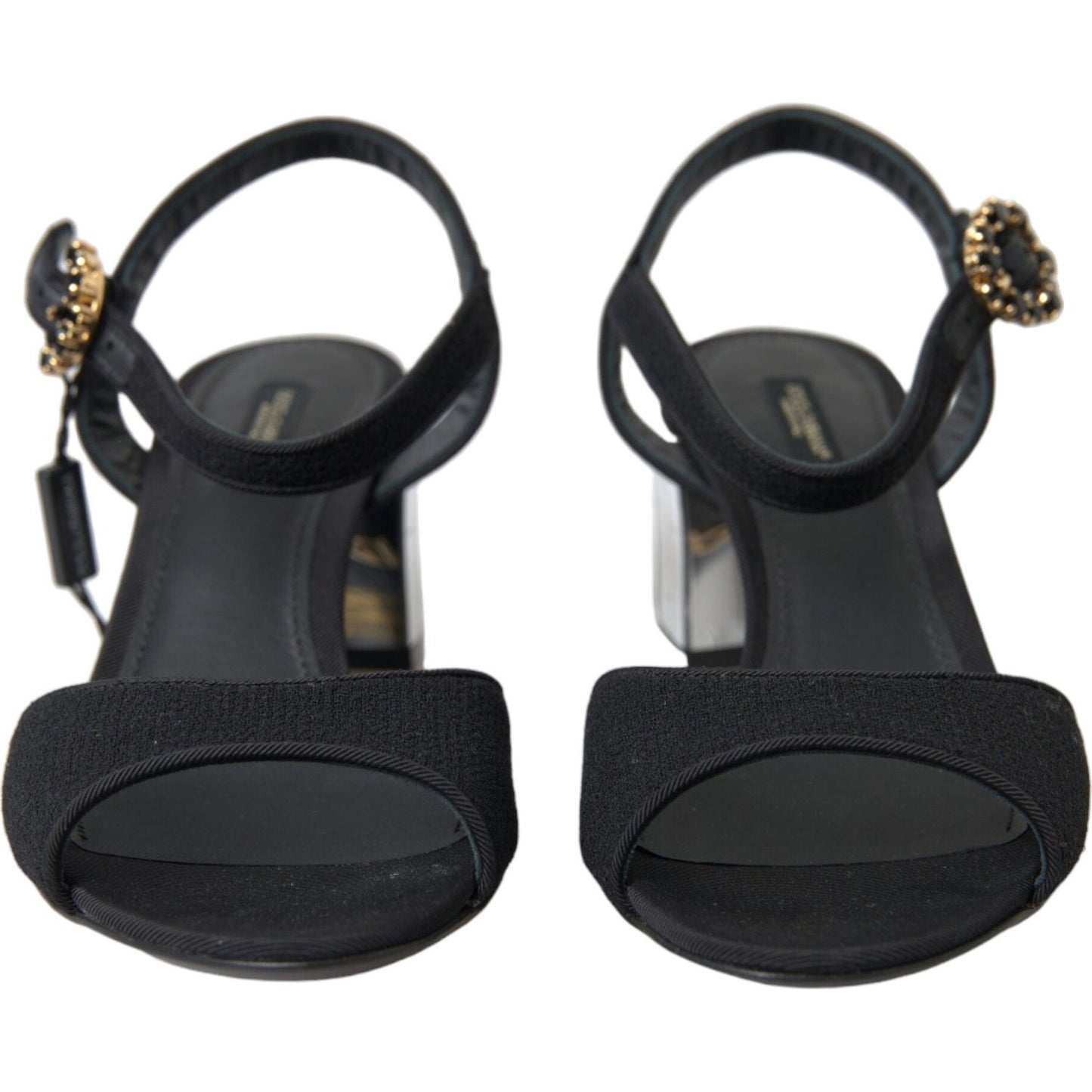 Dolce & Gabbana Black Crystals Ankle Strap Sandals Shoes LA10357-35