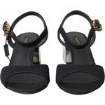 Dolce & Gabbana Black Crystals Ankle Strap Sandals Shoes LA10357-35