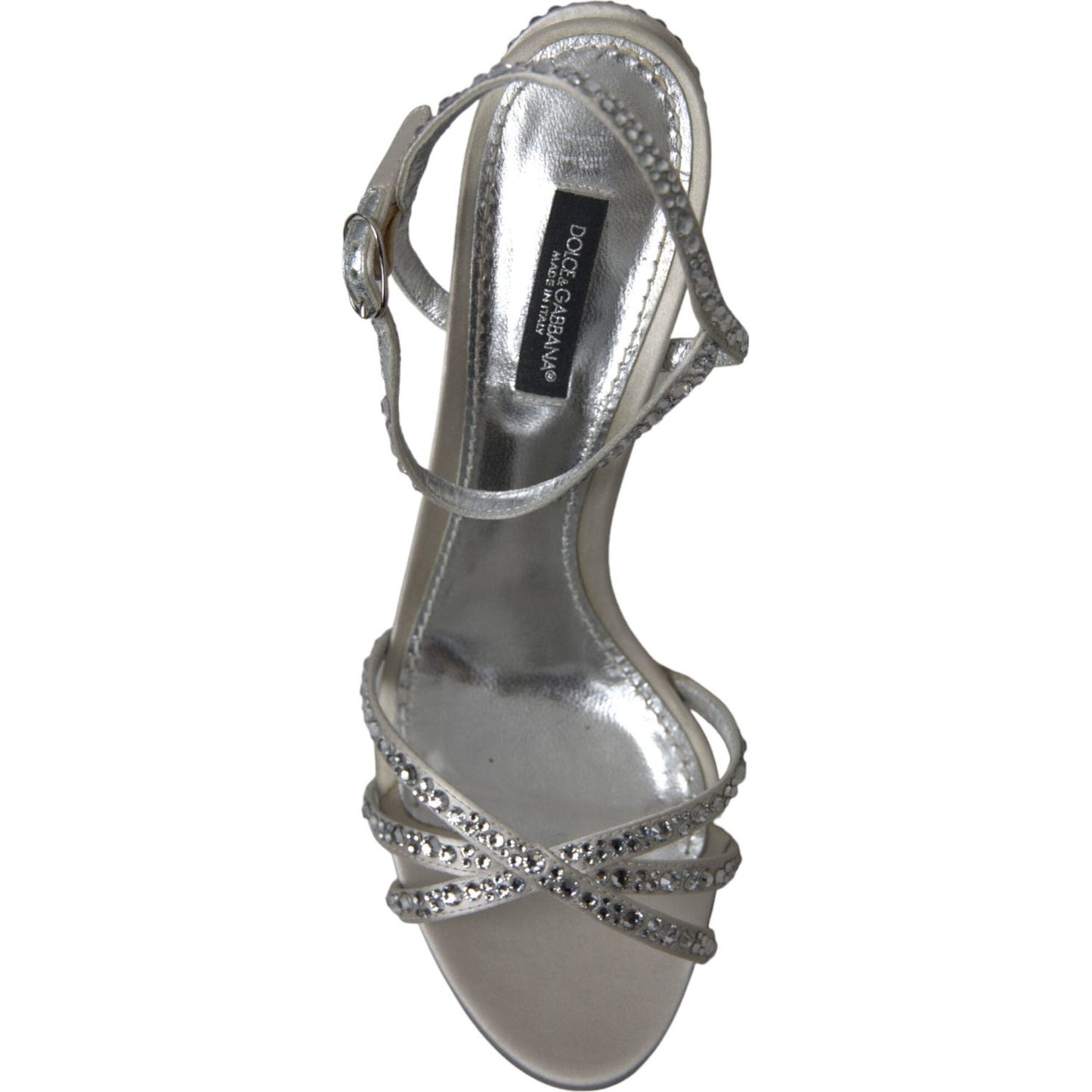 Dolce & Gabbana Dolce & Gabbana Elegant Crystal Embellished Heels Sandals LA10368-39 1728,67345645728,Dolce & Gabbana,EU36/US5.5,EU39/US8.5,EU40/US9.5,Material: 31% Silk 67% Viscose 2% Leather,New with tags,Sandals - Women - Shoes,Shoes,Silver,Women,Women