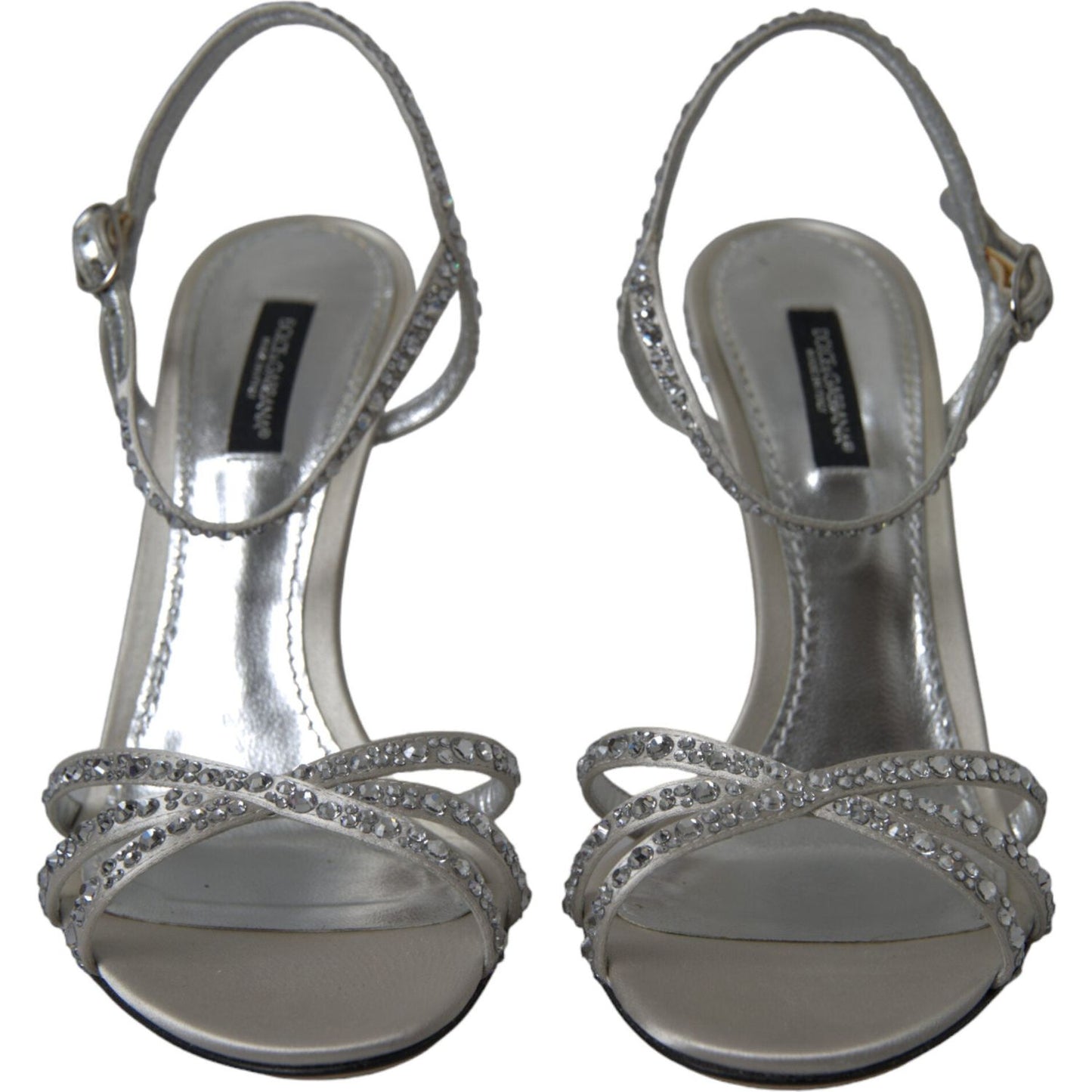 Dolce & Gabbana Dolce & Gabbana Elegant Crystal Embellished Heels Sandals LA10368-39 1728,67345645728,Dolce & Gabbana,EU36/US5.5,EU39/US8.5,EU40/US9.5,Material: 31% Silk 67% Viscose 2% Leather,New with tags,Sandals - Women - Shoes,Shoes,Silver,Women,Women