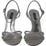 Dolce & Gabbana Dolce & Gabbana Elegant Crystal Embellished Heels Sandals LA10368-39 1728,67345645728,Dolce & Gabbana,EU36/US5.5,EU39/US8.5,EU40/US9.5,Material: 31% Silk 67% Viscose 2% Leather,New with tags,Sandals - Women - Shoes,Shoes,Silver,Women,Women