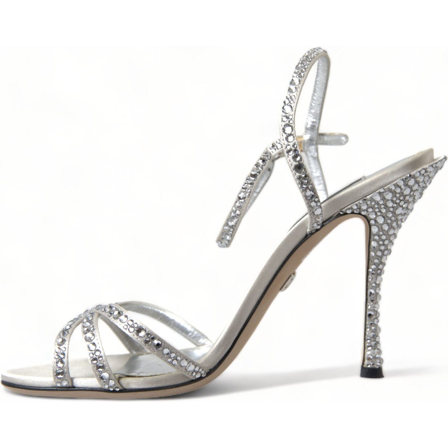 Dolce & Gabbana Dolce & Gabbana Elegant Crystal Embellished Heels Sandals LA10368-39 1728,67345645728,Dolce & Gabbana,EU36/US5.5,EU39/US8.5,EU40/US9.5,Material: 31% Silk 67% Viscose 2% Leather,New with tags,Sandals - Women - Shoes,Shoes,Silver,Women,Women