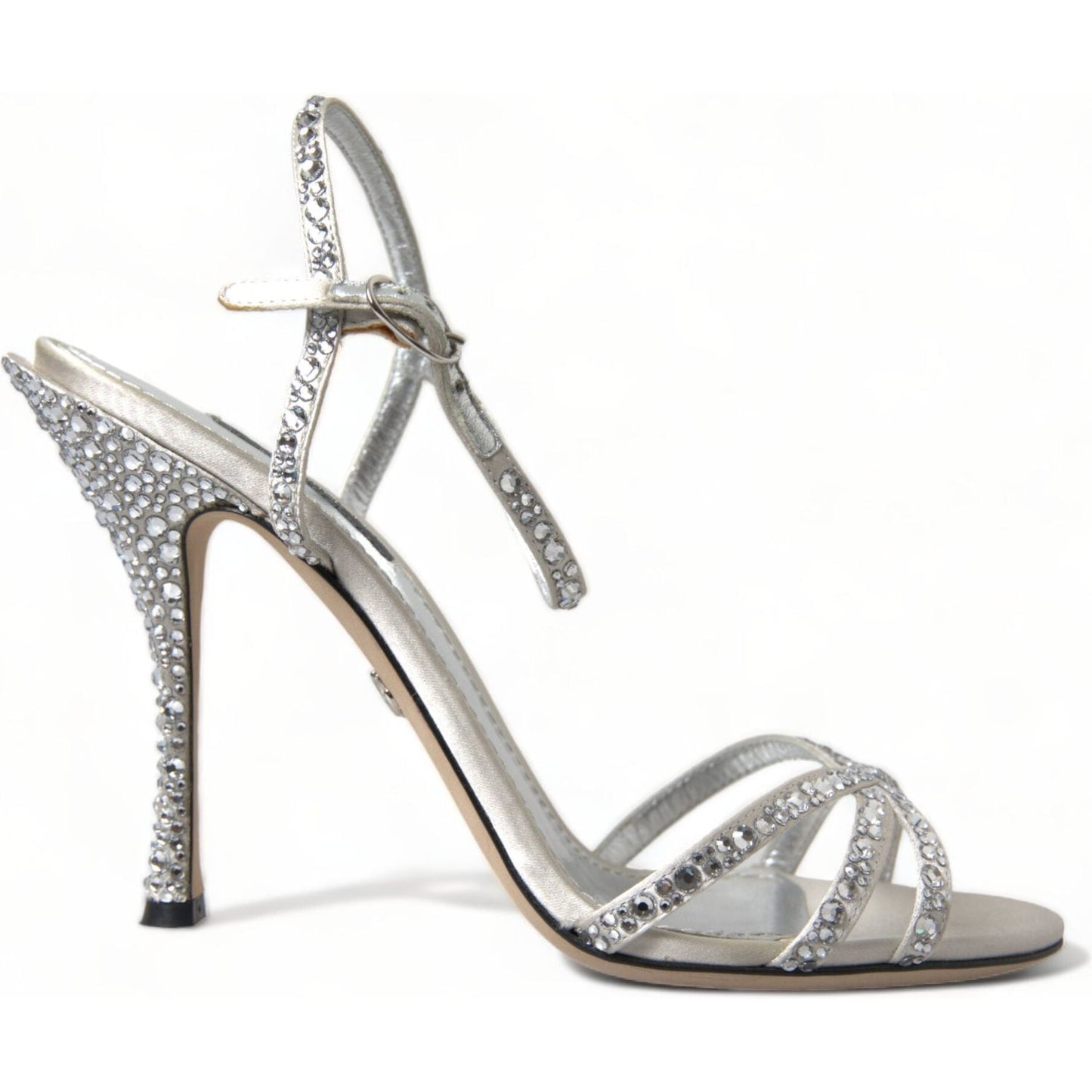 Dolce & Gabbana Dolce & Gabbana Elegant Crystal Embellished Heels Sandals LA10368-39 1728,67345645728,Dolce & Gabbana,EU36/US5.5,EU39/US8.5,EU40/US9.5,Material: 31% Silk 67% Viscose 2% Leather,New with tags,Sandals - Women - Shoes,Shoes,Silver,Women,Women
