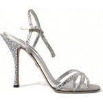 Dolce & Gabbana Dolce & Gabbana Elegant Crystal Embellished Heels Sandals LA10368-39 1728,67345645728,Dolce & Gabbana,EU36/US5.5,EU39/US8.5,EU40/US9.5,Material: 31% Silk 67% Viscose 2% Leather,New with tags,Sandals - Women - Shoes,Shoes,Silver,Women,Women