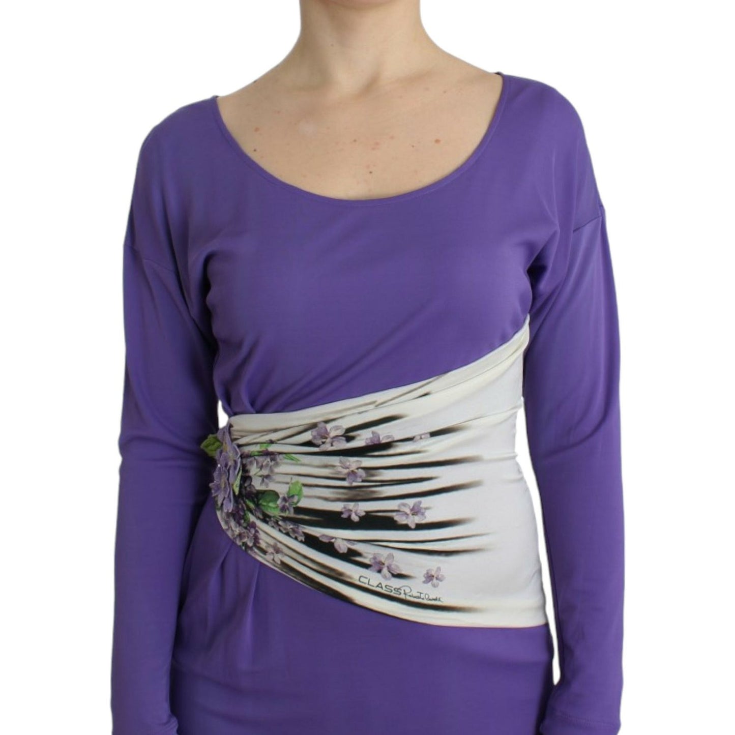 Cavalli Elegant Purple Floral Jersey Dress Cavalli Dark Slate Blue