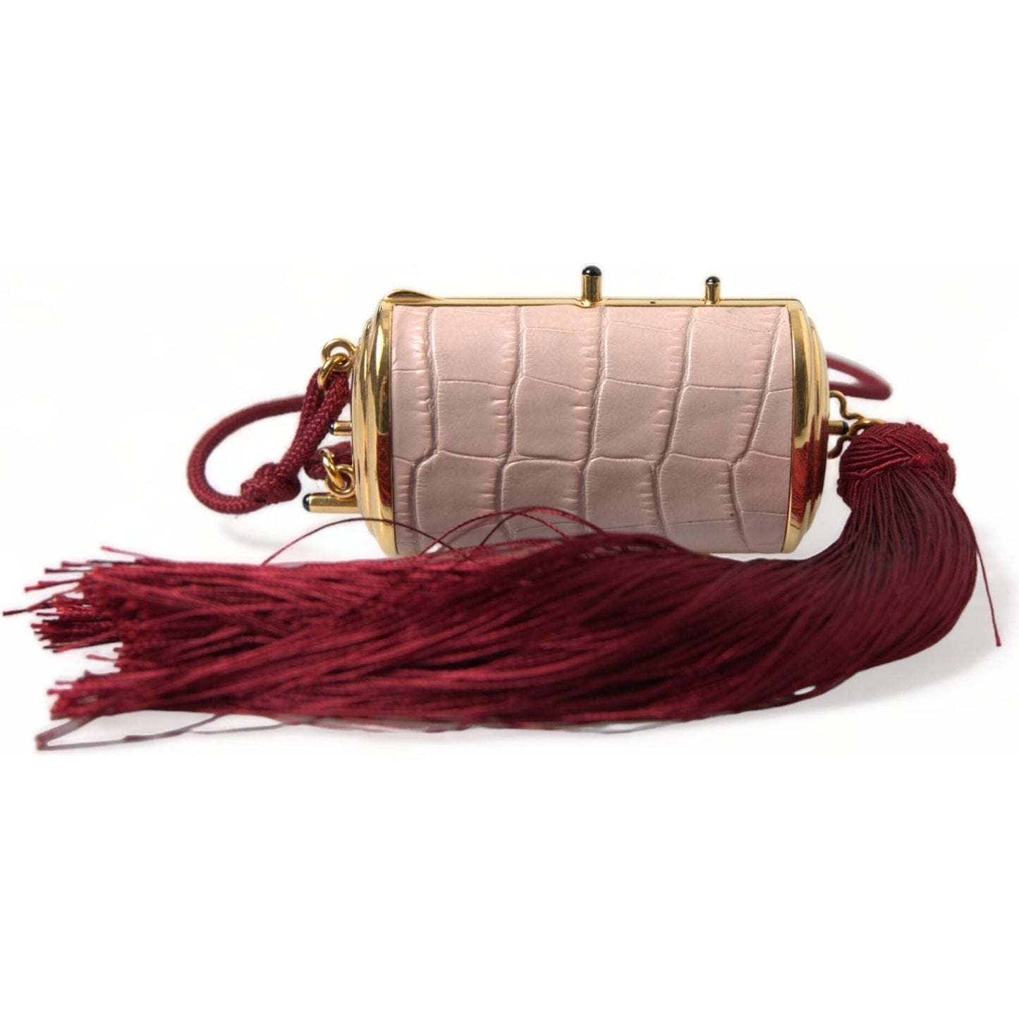 Dolce & Gabbana Exotic Pink Leather Mini Mirror Bag with Tassel Dolce & Gabbana Saddle Brown