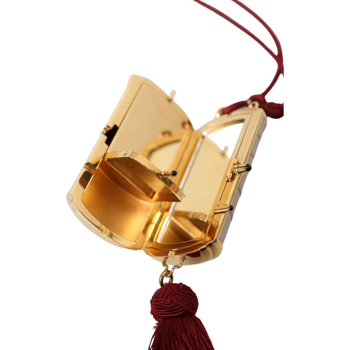 Dolce & Gabbana Exotic Pink Leather Mini Mirror Bag with Tassel Dolce & Gabbana Tan